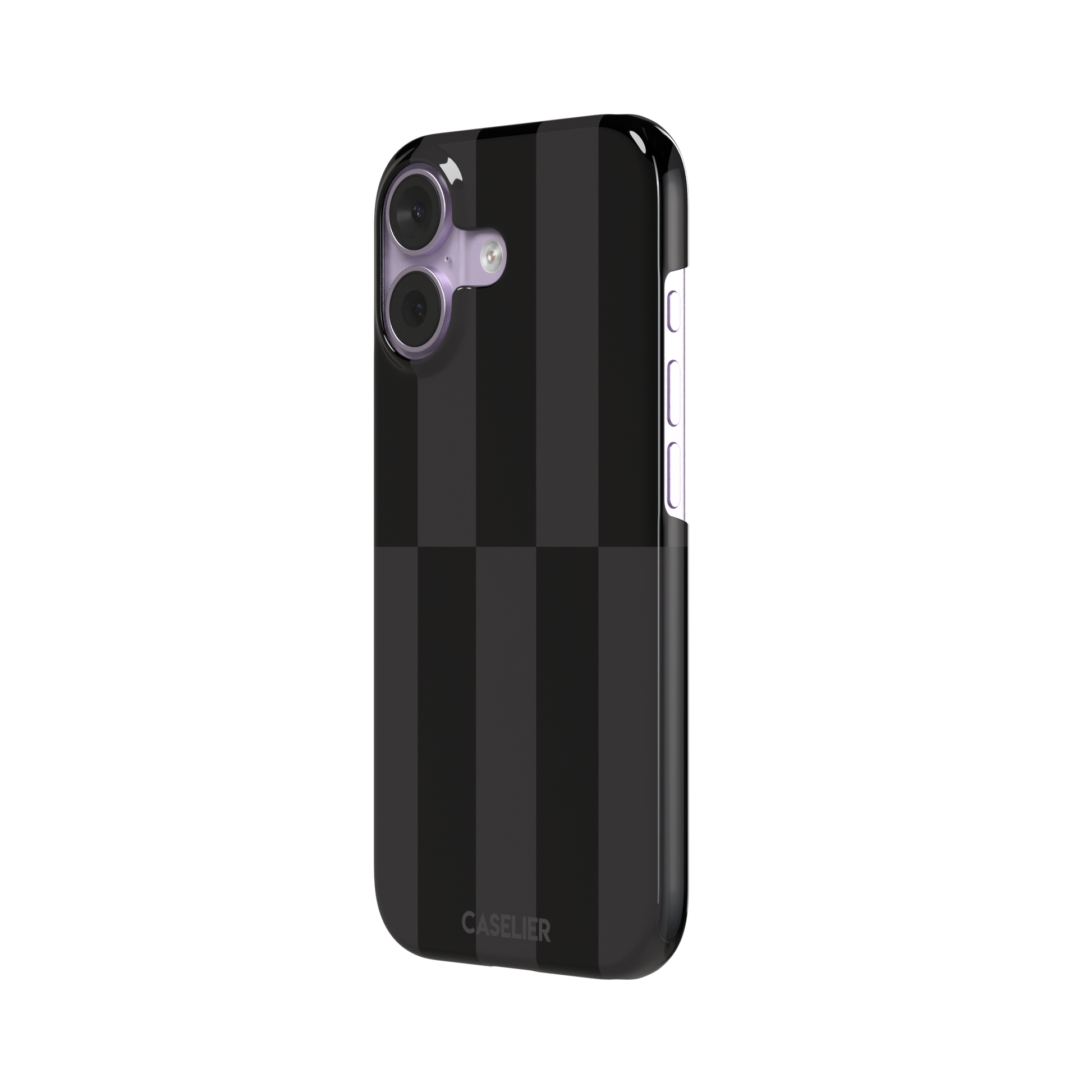 Shifted Stripe phone case in deep black and dark charcoal vertical offset checkerboard pattern, phone case by Caselier — snap case, right view