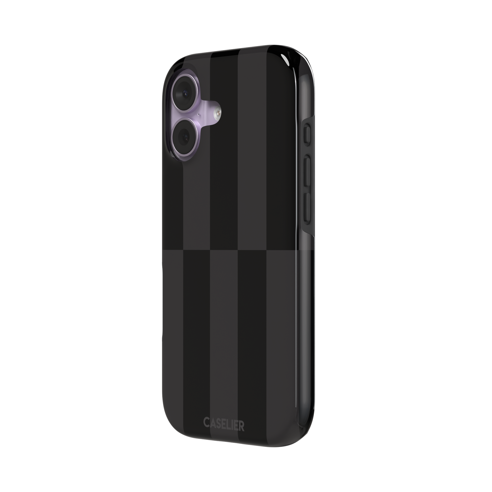 Shifted Stripe phone case in deep black and dark charcoal vertical offset checkerboard pattern, phone case by Caselier — tough case, right view