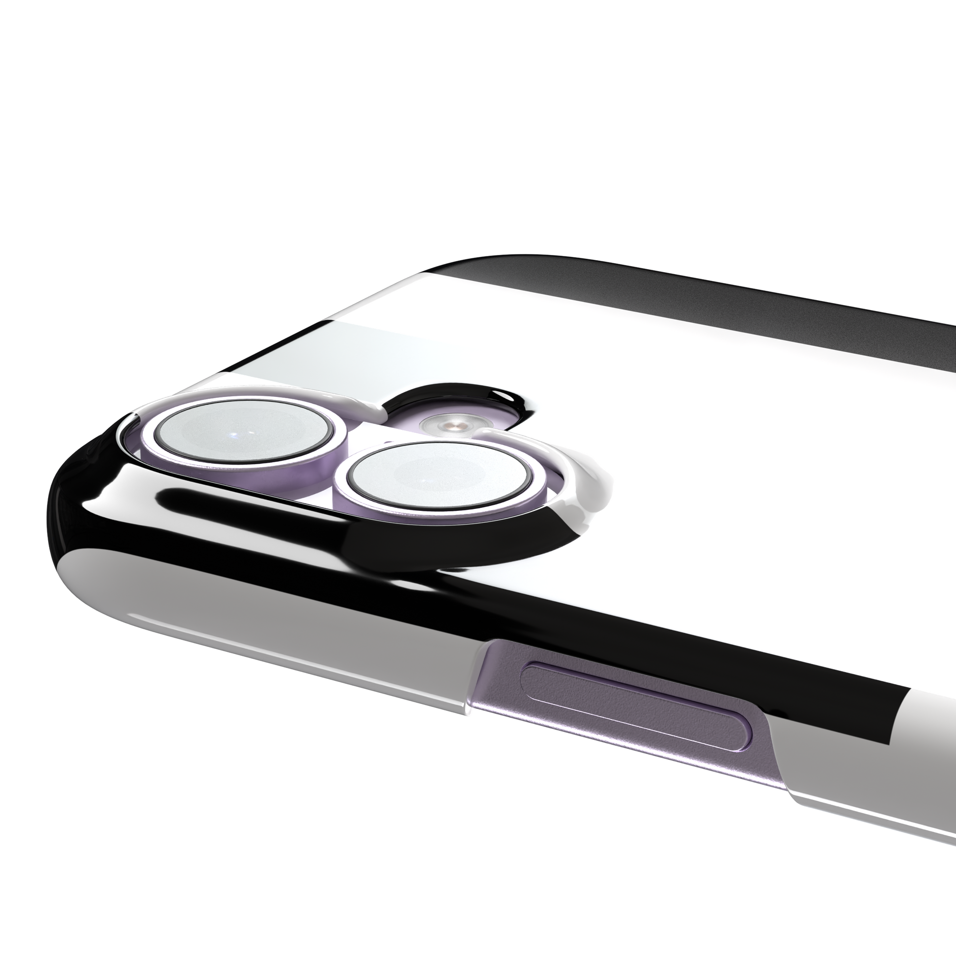 Shifted Stripe phone case in high-contrast black and white vertical offset checkerboard pattern, phone case by Caselier — snap case, volume buttons detail