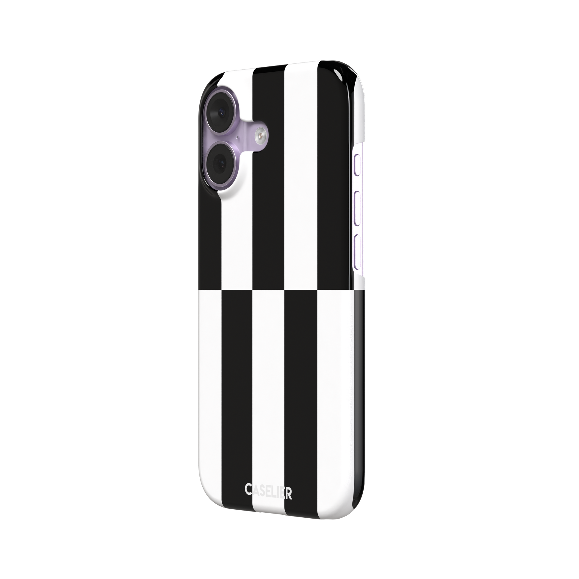 Shifted Stripe phone case in high-contrast black and white vertical offset checkerboard pattern, phone case by Caselier — snap case, right view