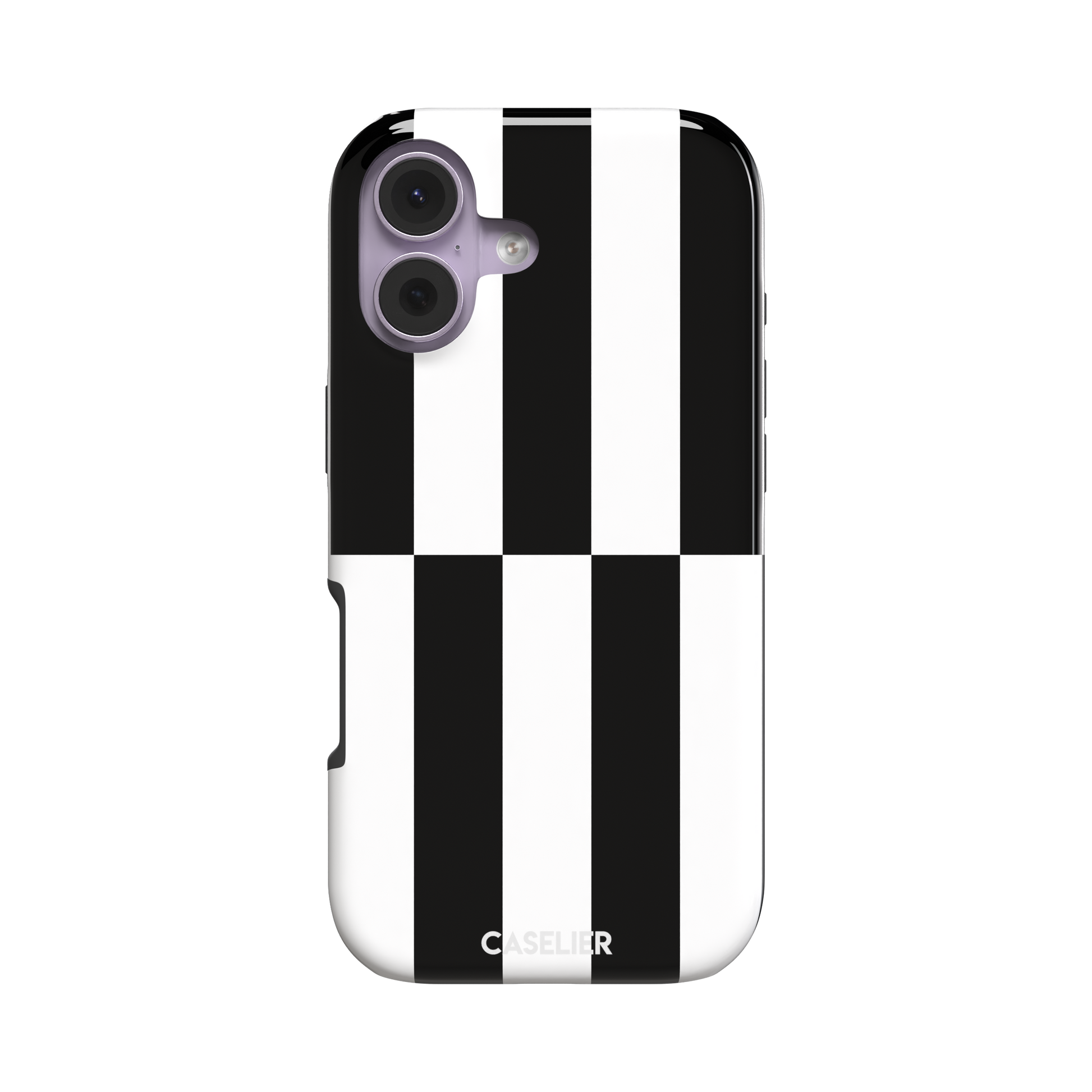 Shifted Stripe phone case in high-contrast black and white vertical offset checkerboard pattern, phone case by Caselier — tough case, front view