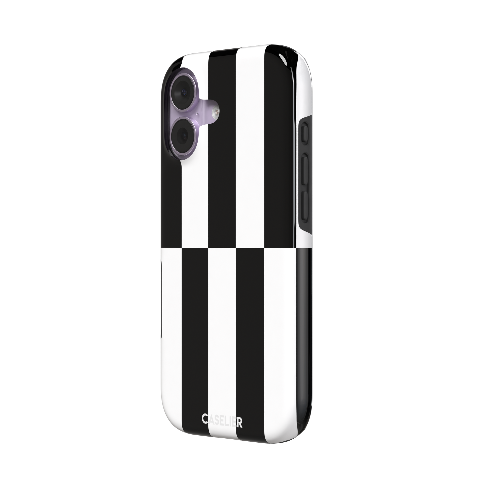 Shifted Stripe phone case in high-contrast black and white vertical offset checkerboard pattern, phone case by Caselier — tough case, right view