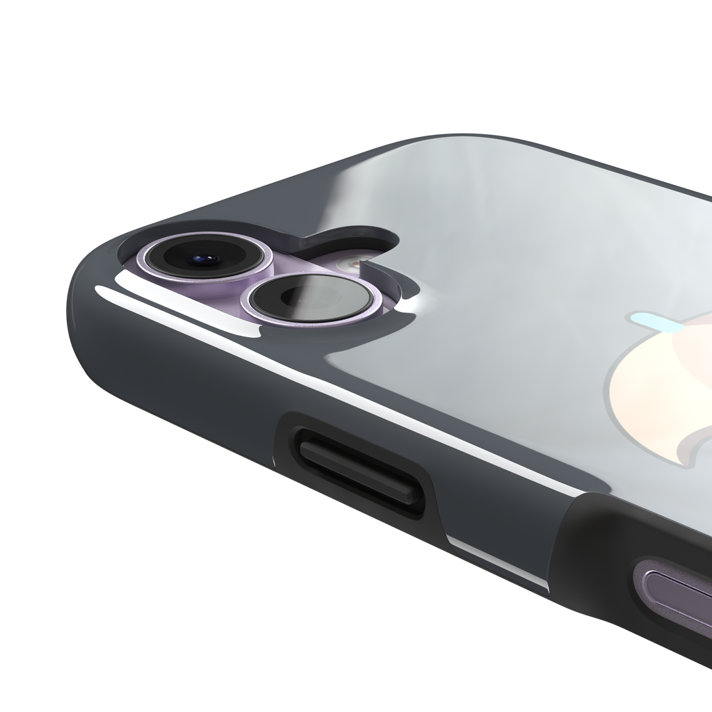 Grey phone case featuring a cute cartoon sloth hanging from a brown and beige umbrella with a teal handle, phone case by Caselier — tough case, volume buttons detail
