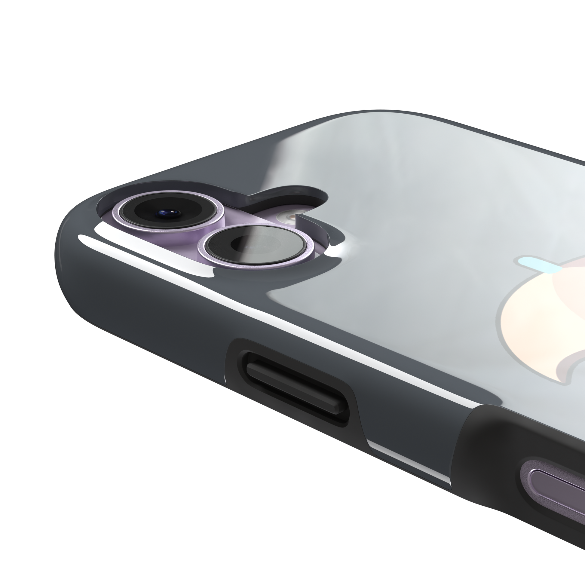 Grey phone case featuring a cute cartoon sloth hanging from a brown and beige umbrella with a teal handle, phone case by Caselier — tough case, volume buttons detail