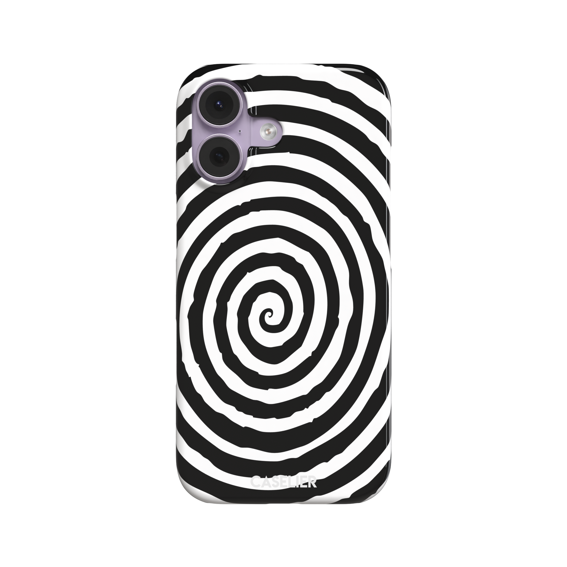 Black and white hypnotic concentric spiral phone case, phone case by Caselier — snap case, front view