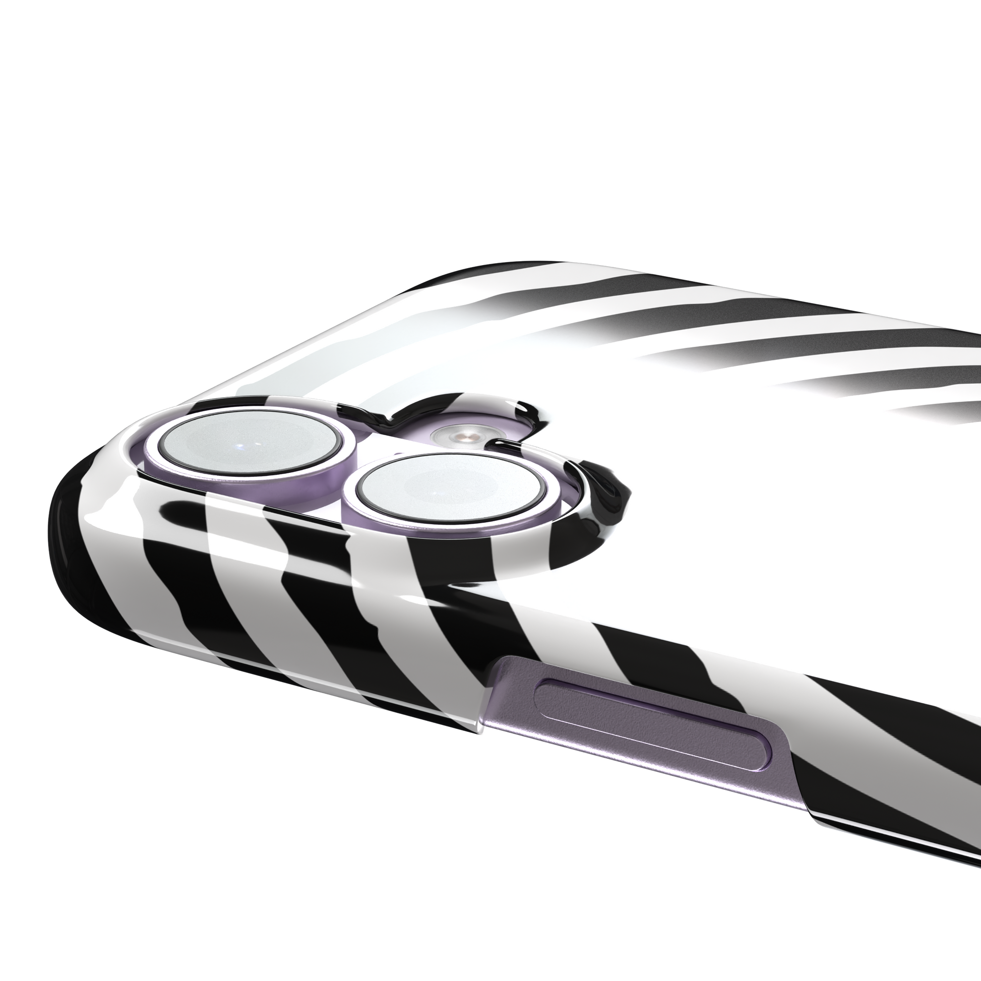 Black and white hypnotic concentric spiral phone case, phone case by Caselier — snap case, volume buttons detail