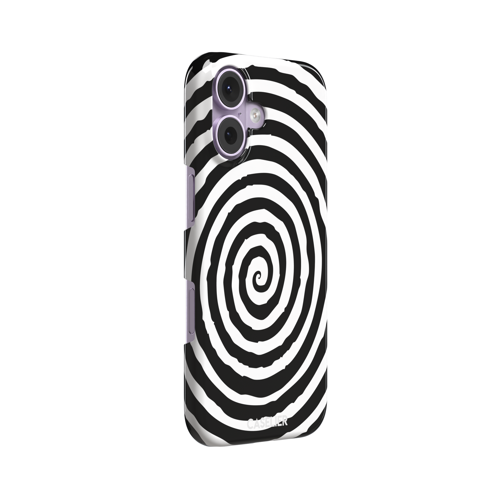 Black and white hypnotic concentric spiral phone case, phone case by Caselier — snap case, left view