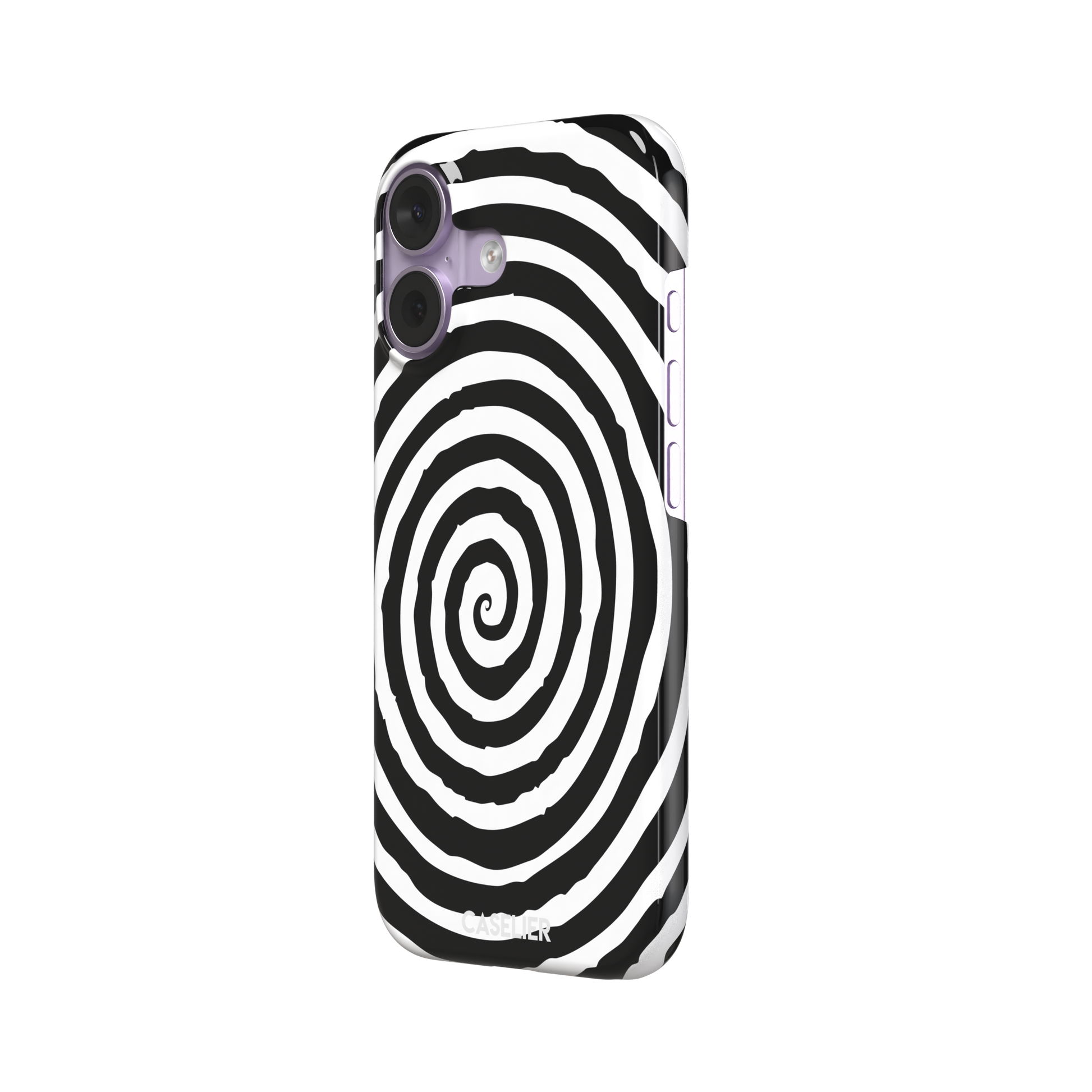 Black and white hypnotic concentric spiral phone case, phone case by Caselier — snap case, right view