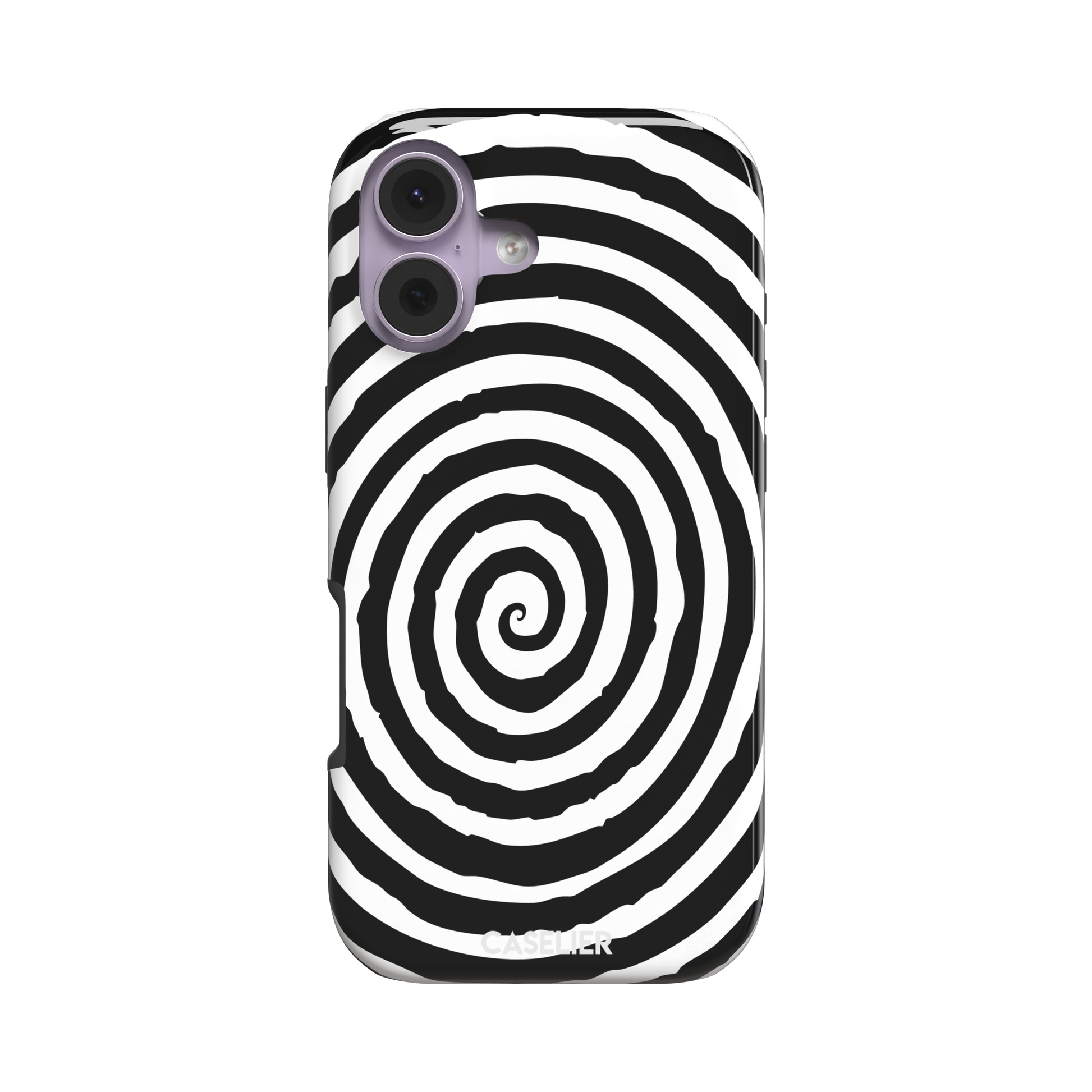 Black and white hypnotic concentric spiral phone case, phone case by Caselier — tough case, front view