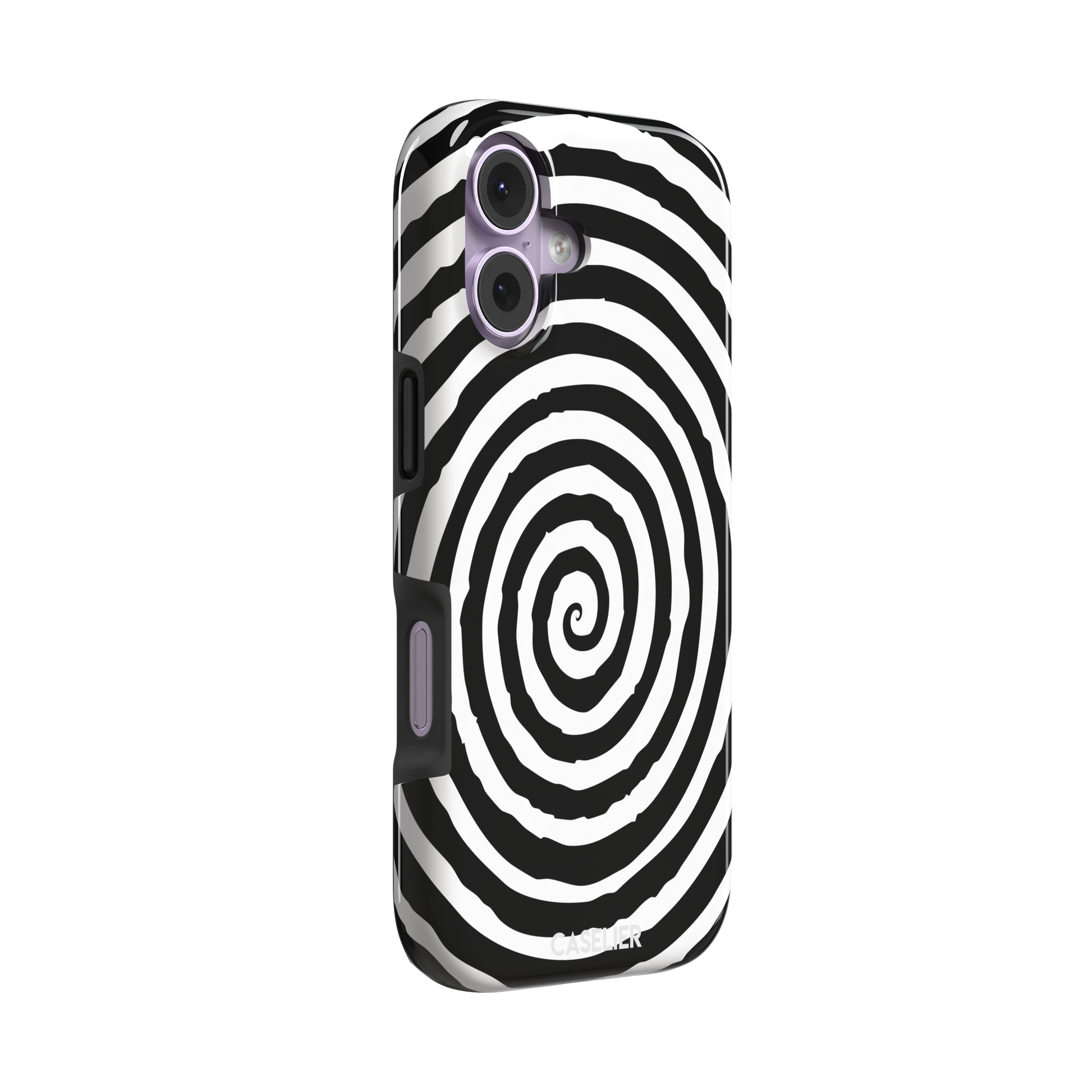 Black and white hypnotic concentric spiral phone case, phone case by Caselier — tough case, left view