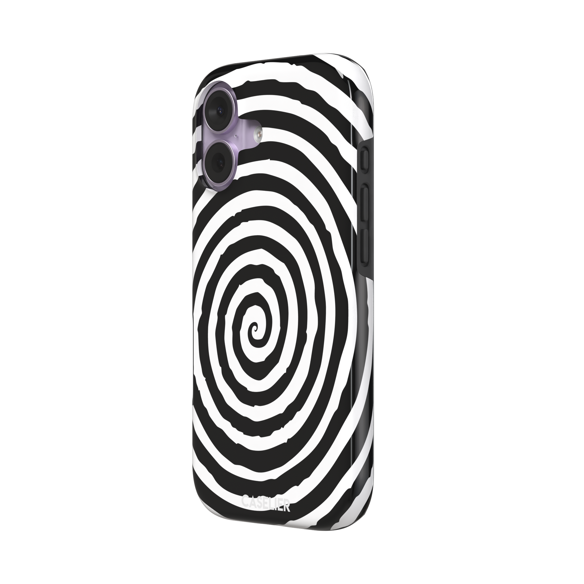 Black and white hypnotic concentric spiral phone case, phone case by Caselier — tough case, right view