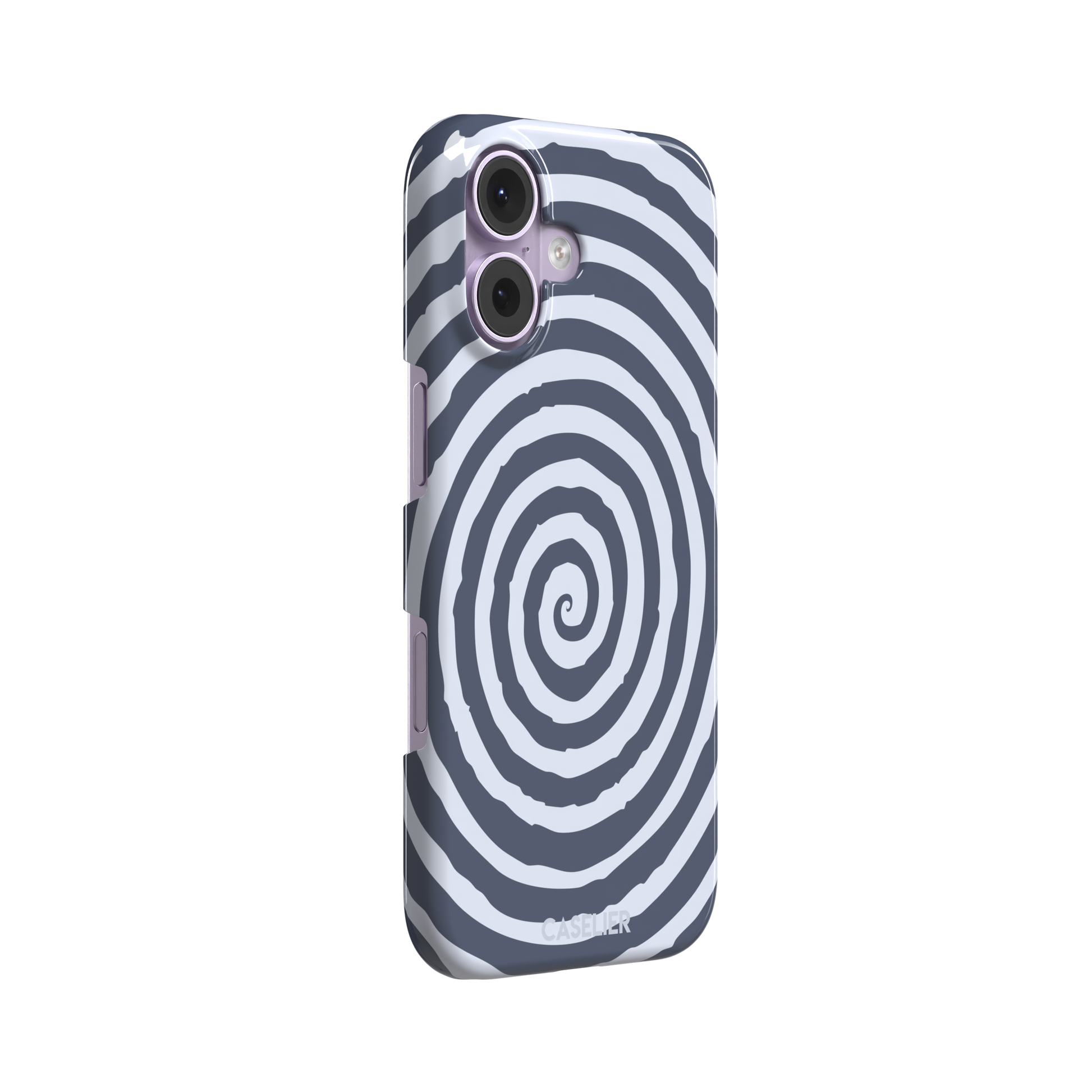 Slate blue and pale lavender concentric spiral phone case color variant, phone case by Caselier — snap case, left view
