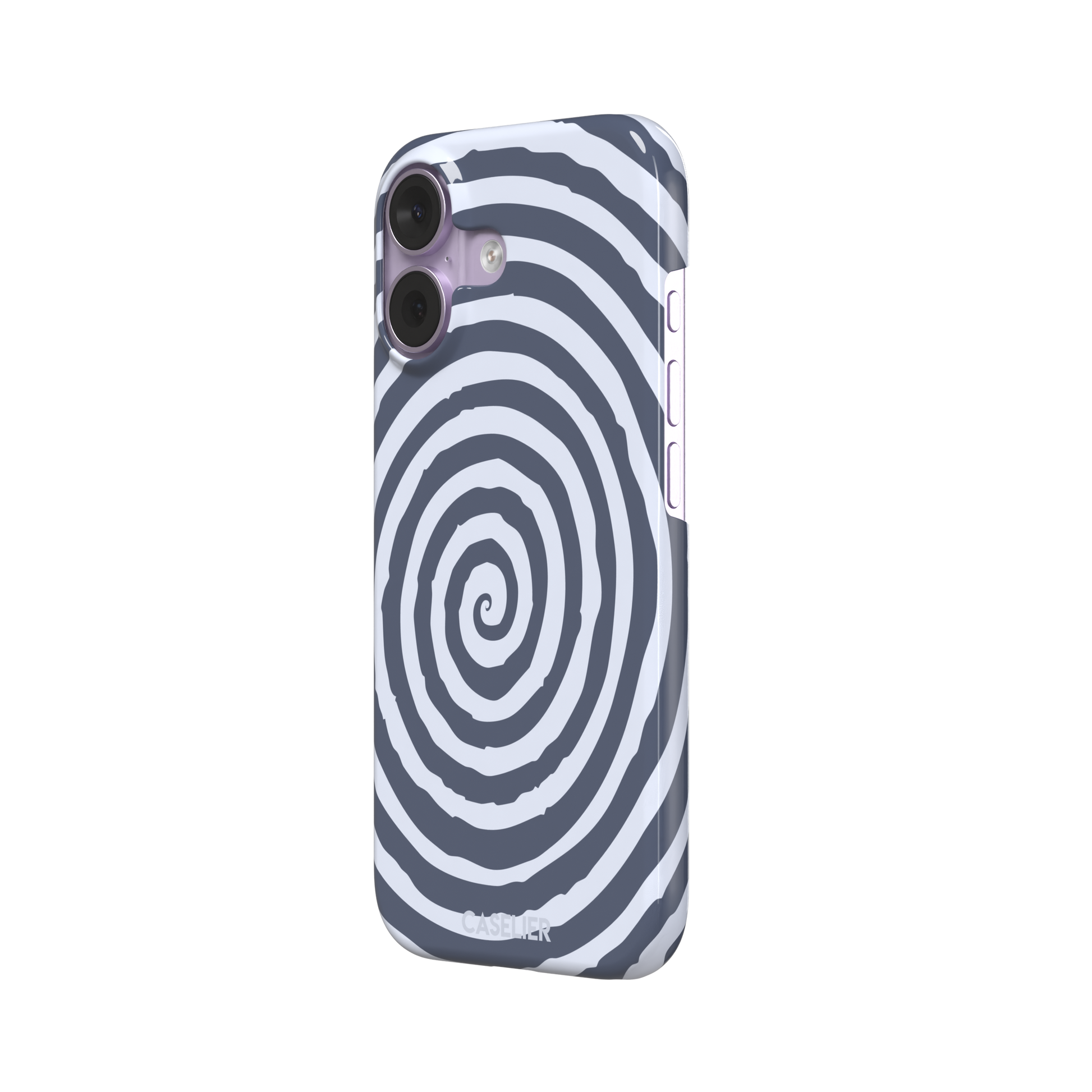 Slate blue and pale lavender concentric spiral phone case color variant, phone case by Caselier — snap case, right view