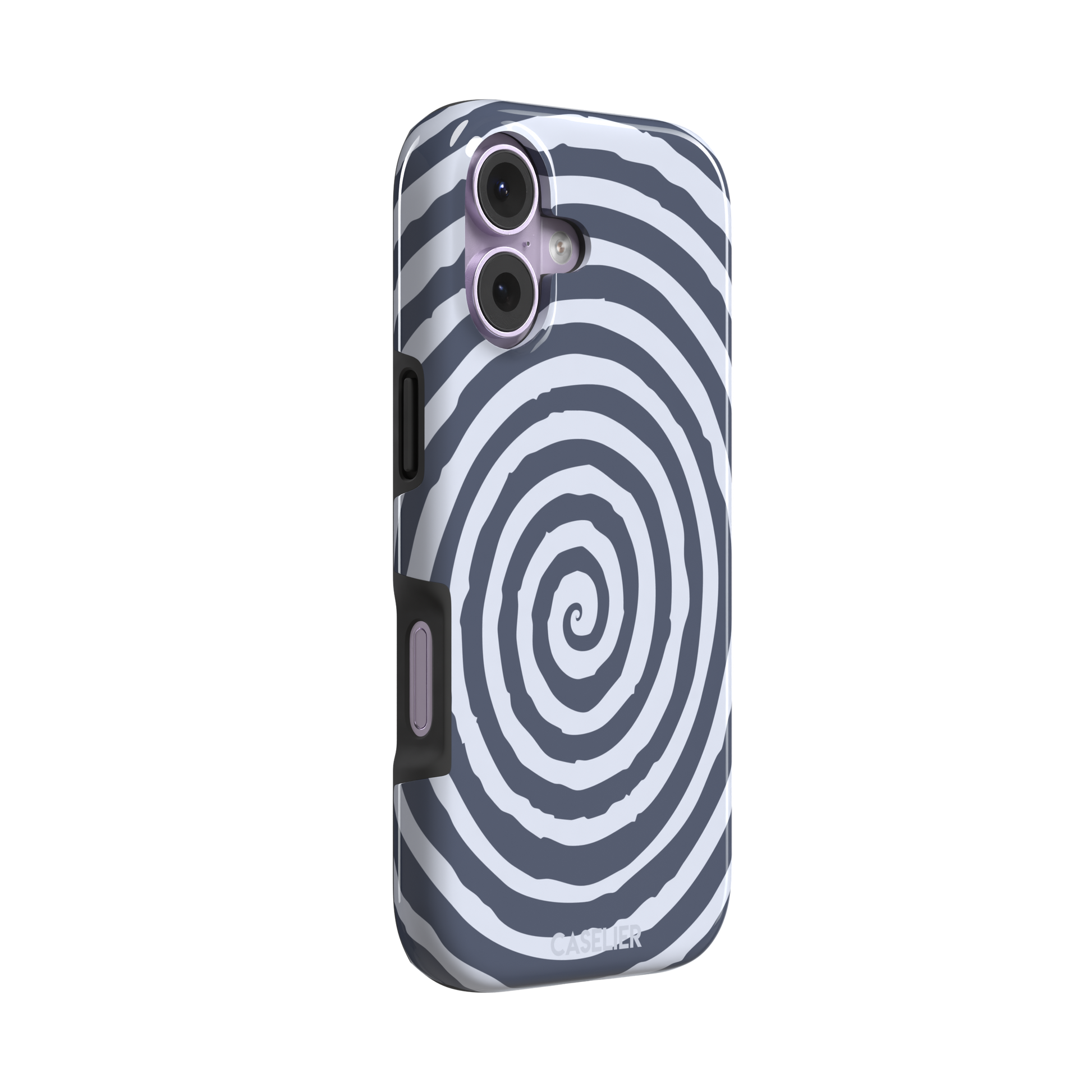 Slate blue and pale lavender concentric spiral phone case color variant, phone case by Caselier — tough case, left view