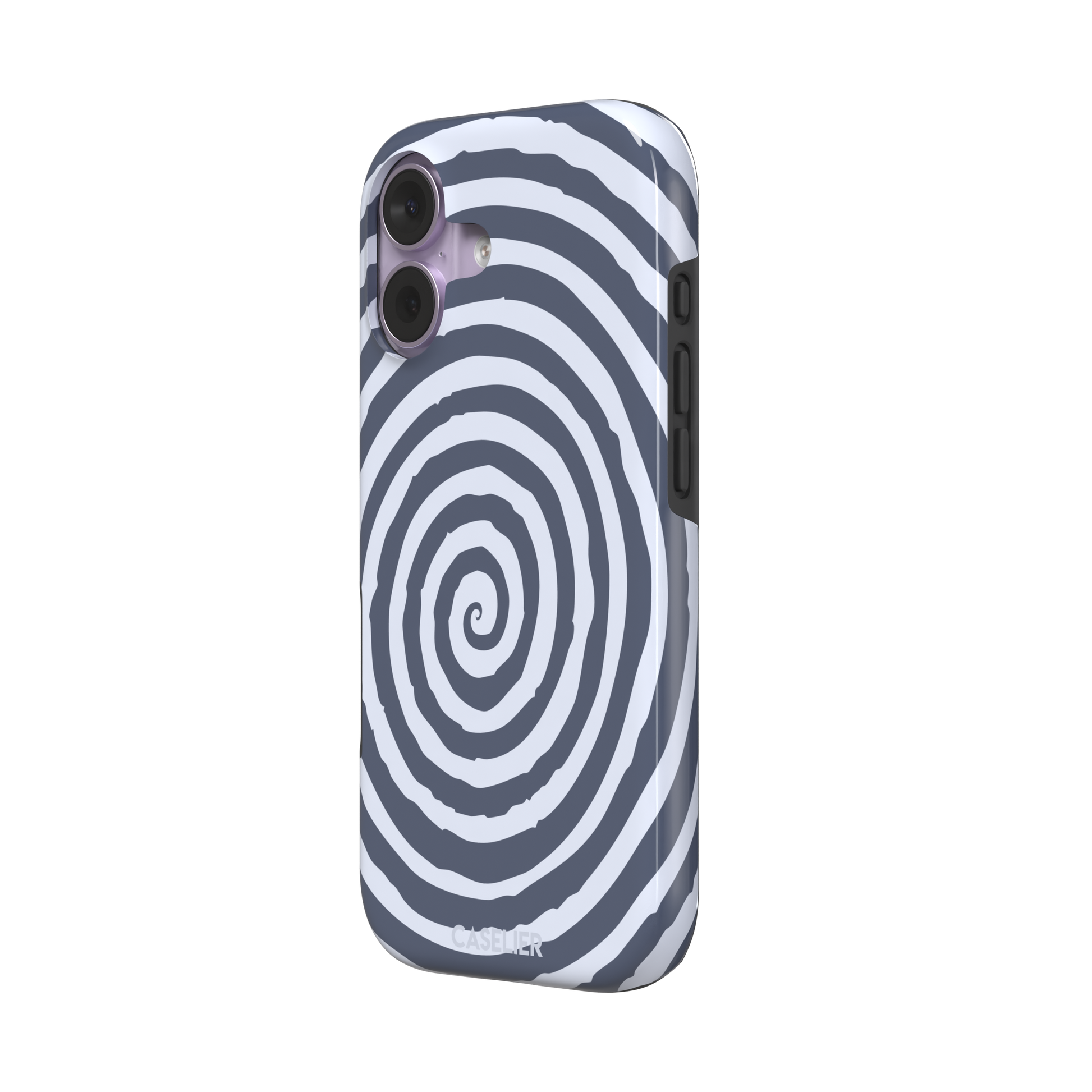 Slate blue and pale lavender concentric spiral phone case color variant, phone case by Caselier — tough case, right view