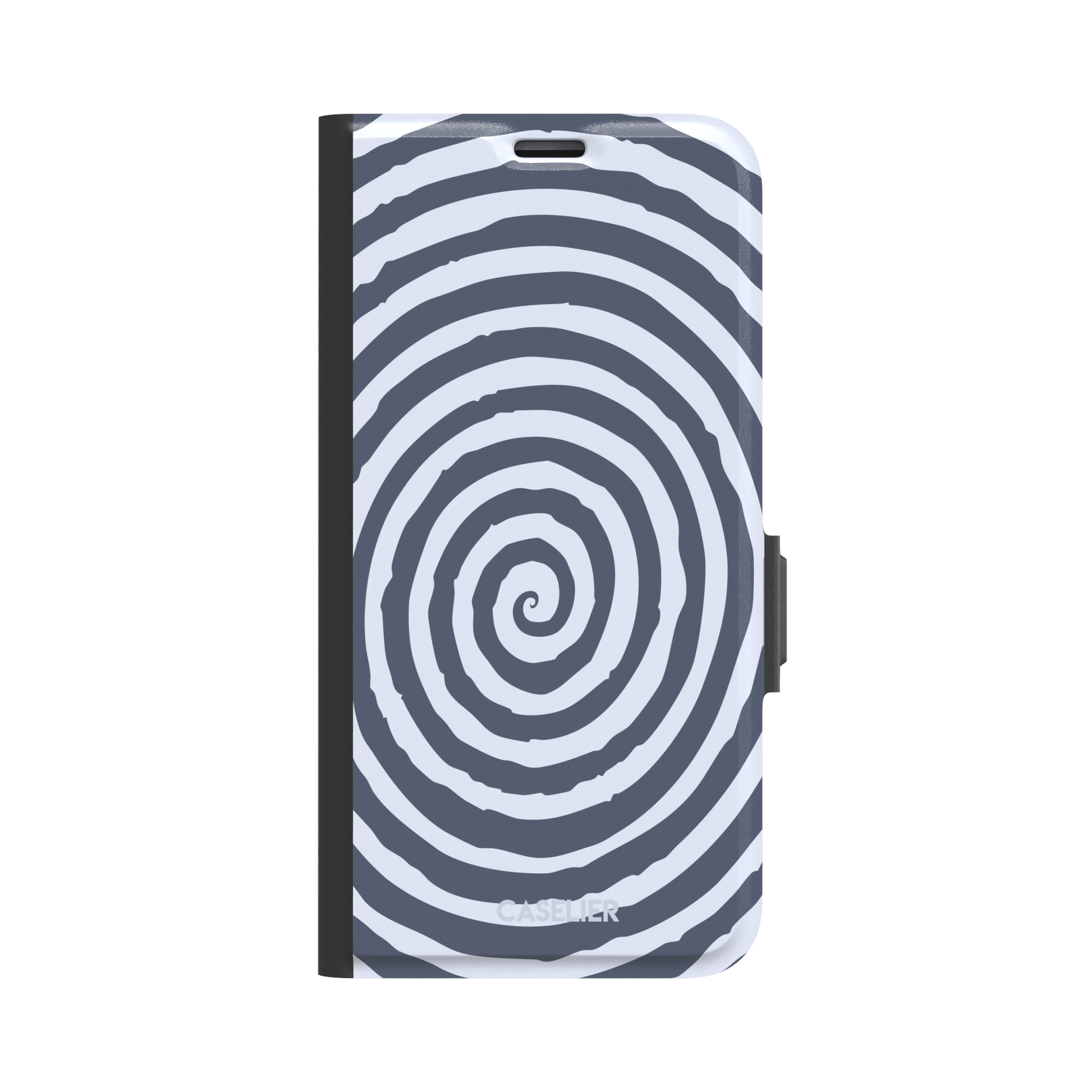 Slate blue and pale lavender concentric spiral phone case color variant, phone case by Caselier — wallet case, front view