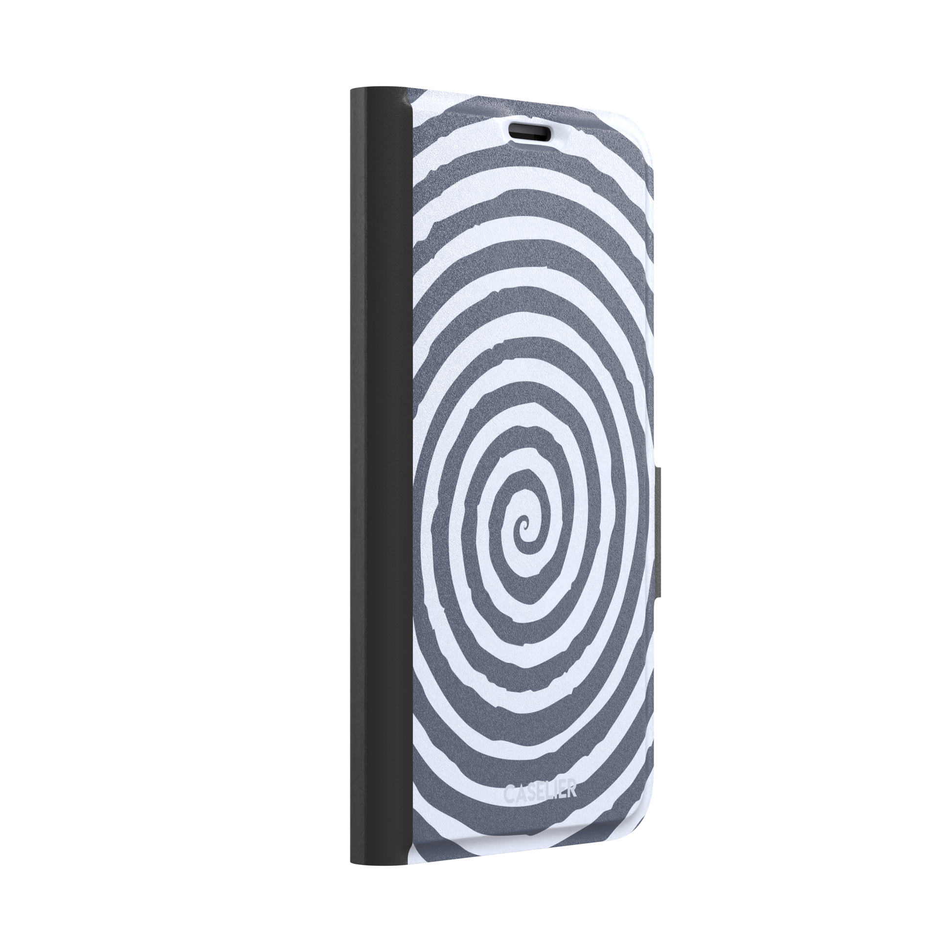 Slate blue and pale lavender concentric spiral phone case color variant, phone case by Caselier — wallet case, left view