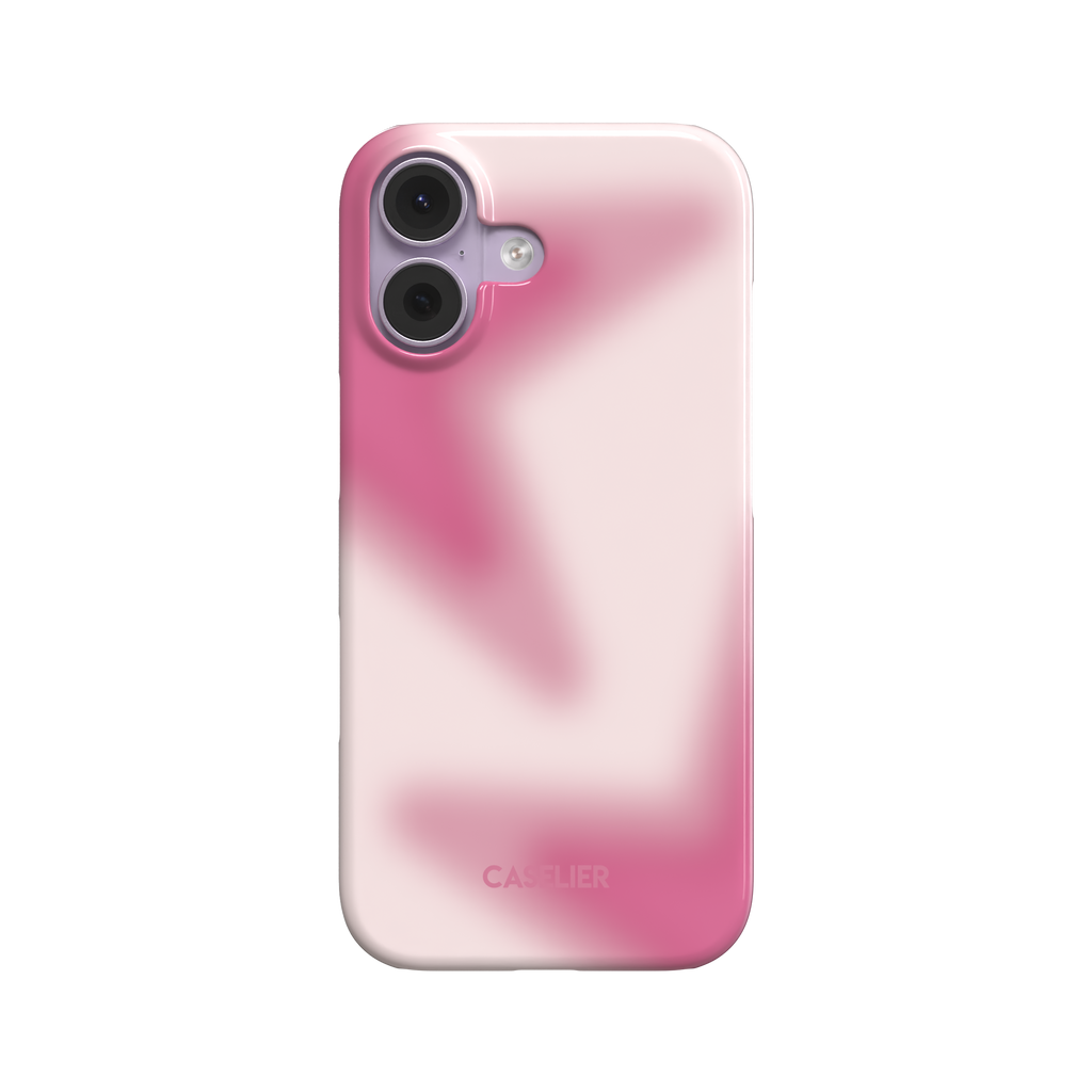 Stars Blur phone case in pink — soft rose and blush white aura gradient with blurred star-shaped forms, snap case style, rear view on white background, phone case by Caselier - snap case, front view | Caselier