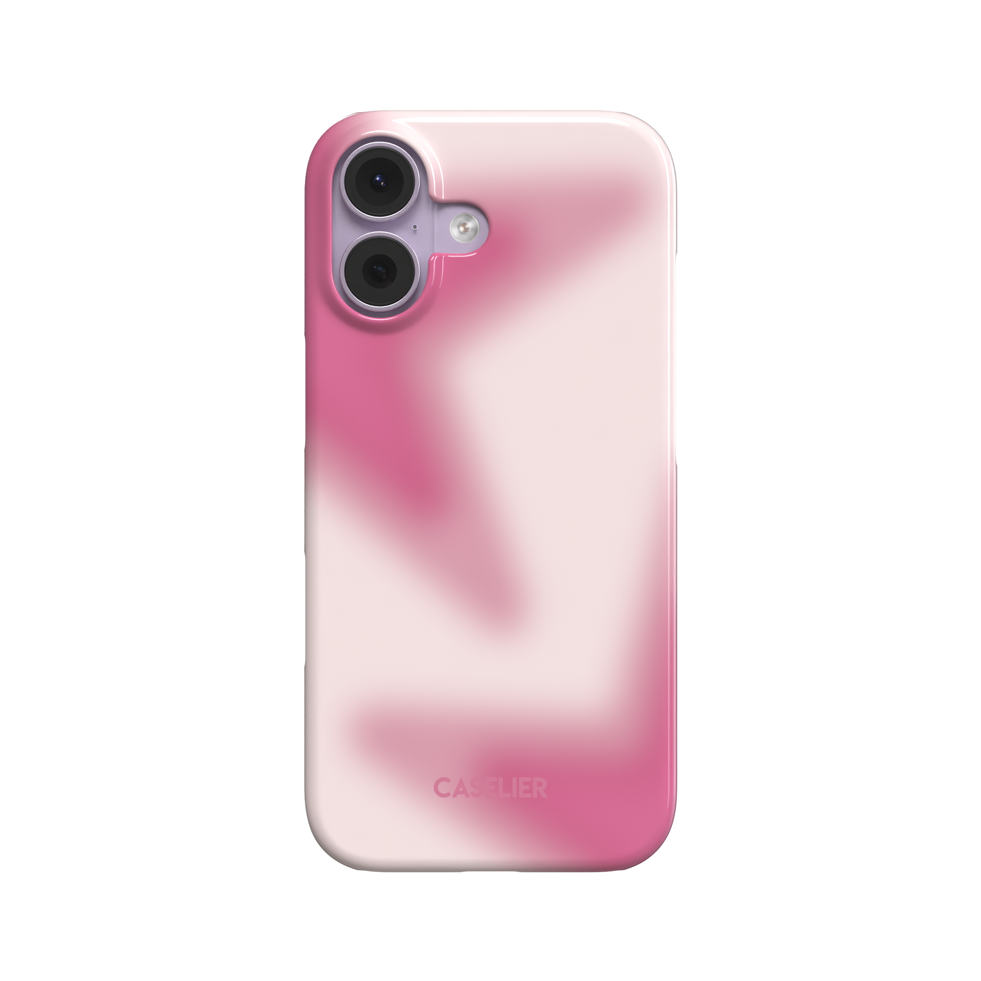 Stars Blur phone case in pink — soft rose and blush white aura gradient with blurred star-shaped forms, snap case style, rear view on white background, phone case by Caselier - snap case, front view | Caselier