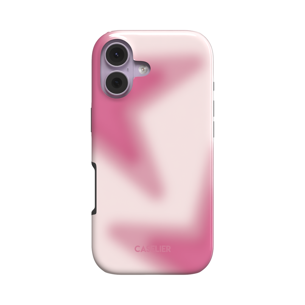Stars Blur phone case in pink — deep rose and blush gradient with hazy star shapes, tough dual-layer snap case style, rear view on white background, phone case by Caselier - tough case, front view | Caselier