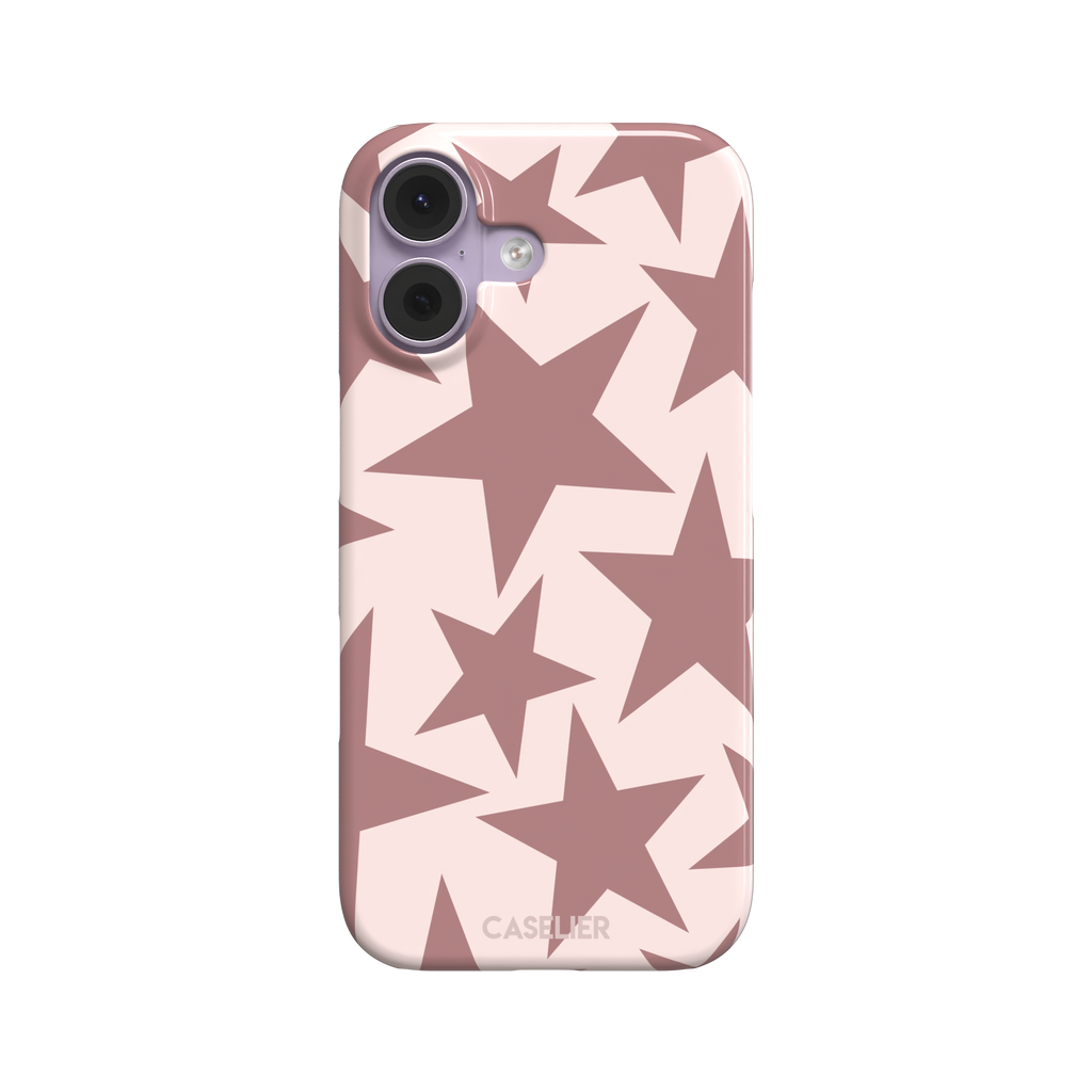 Stars phone case variant in dusty rose and blush pink with oversized scattered star pattern, phone case by Caselier — snap case, front view