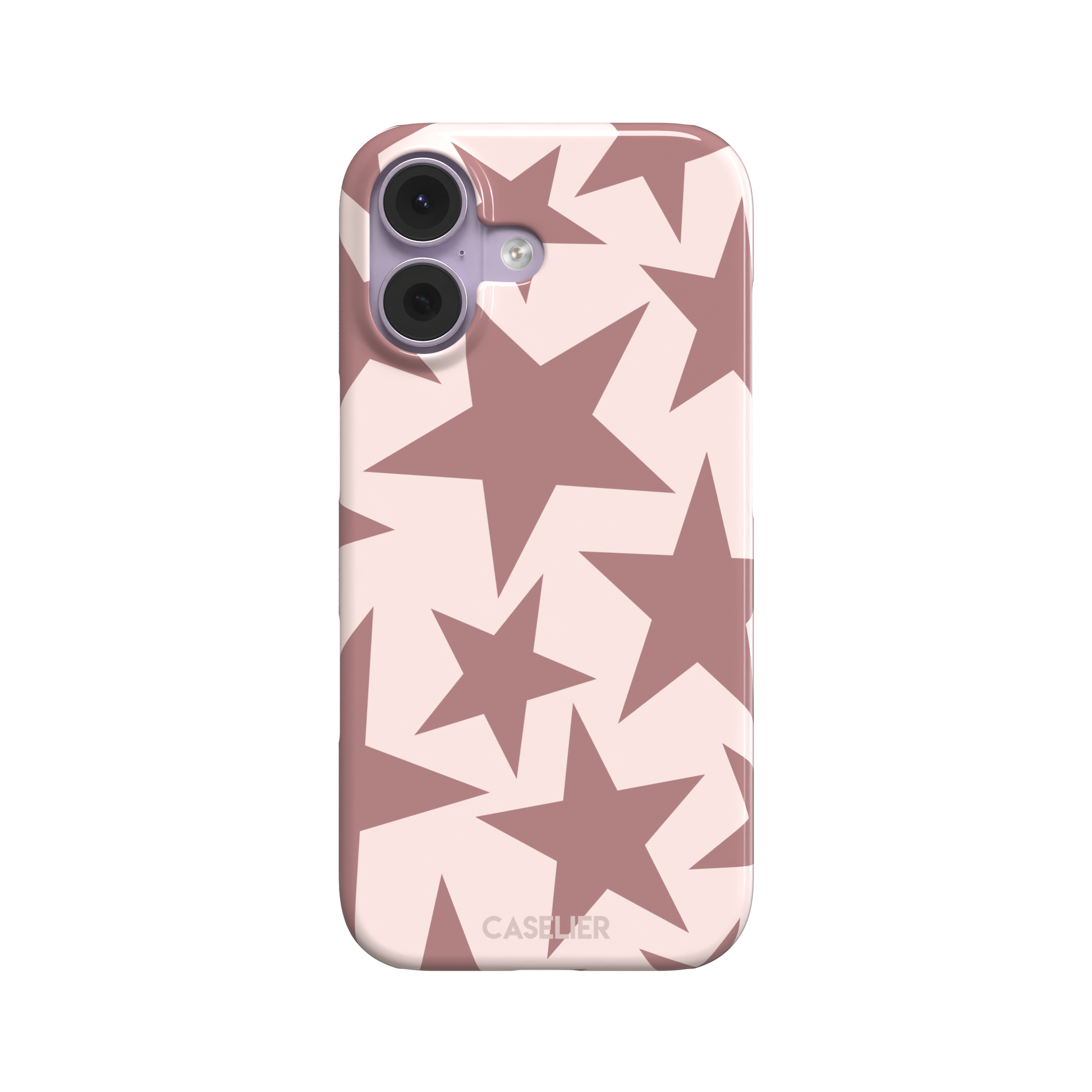 Stars phone case variant in dusty rose and blush pink with oversized scattered star pattern, phone case by Caselier — snap case, front view