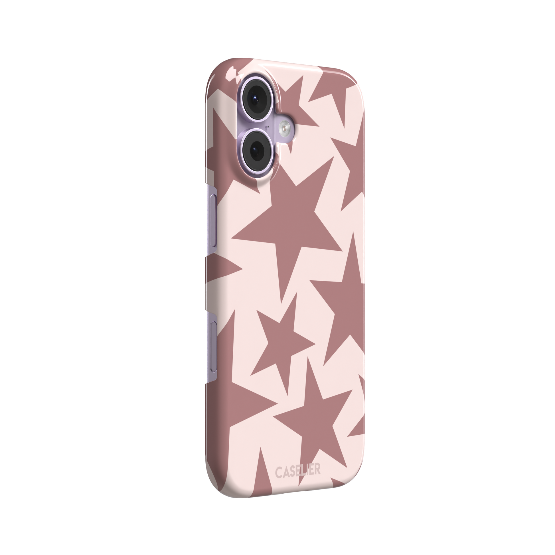 Stars phone case variant in dusty rose and blush pink with oversized scattered star pattern, phone case by Caselier — snap case, left view