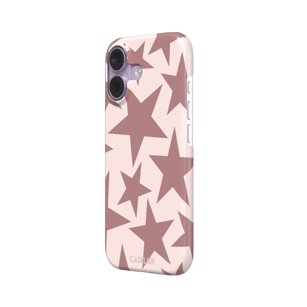 Stars phone case variant in dusty rose and blush pink with oversized scattered star pattern, phone case by Caselier — snap case, right view