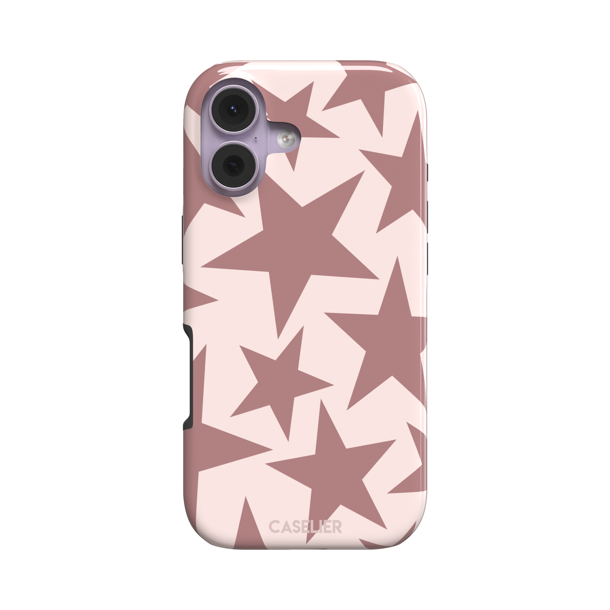 Stars phone case variant in dusty rose and blush pink with oversized scattered star pattern, phone case by Caselier — tough case, front view