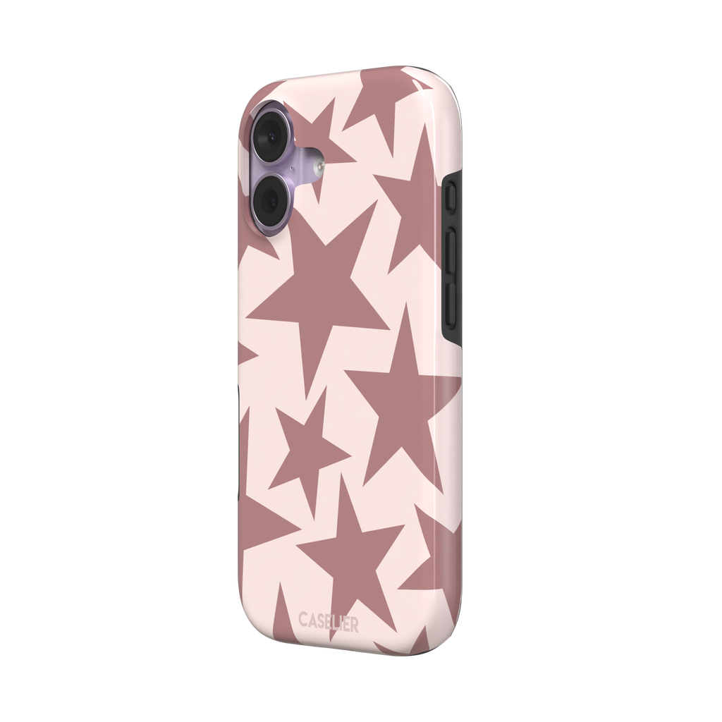Stars phone case variant in dusty rose and blush pink with oversized scattered star pattern, phone case by Caselier — tough case, right view