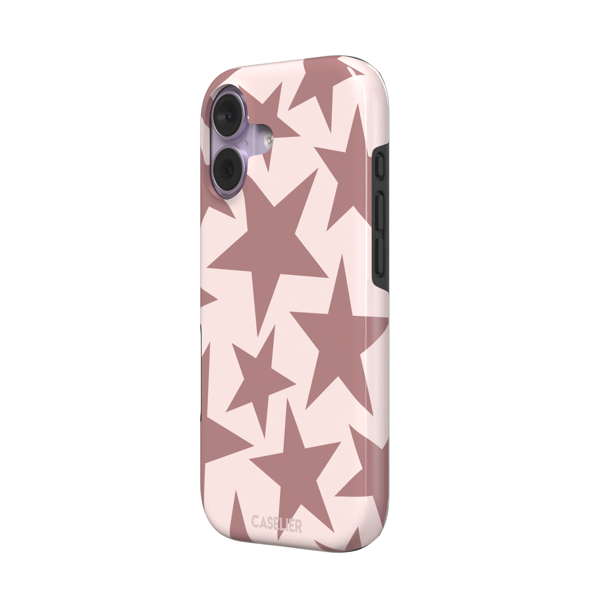 Stars phone case variant in dusty rose and blush pink with oversized scattered star pattern, phone case by Caselier — tough case, right view