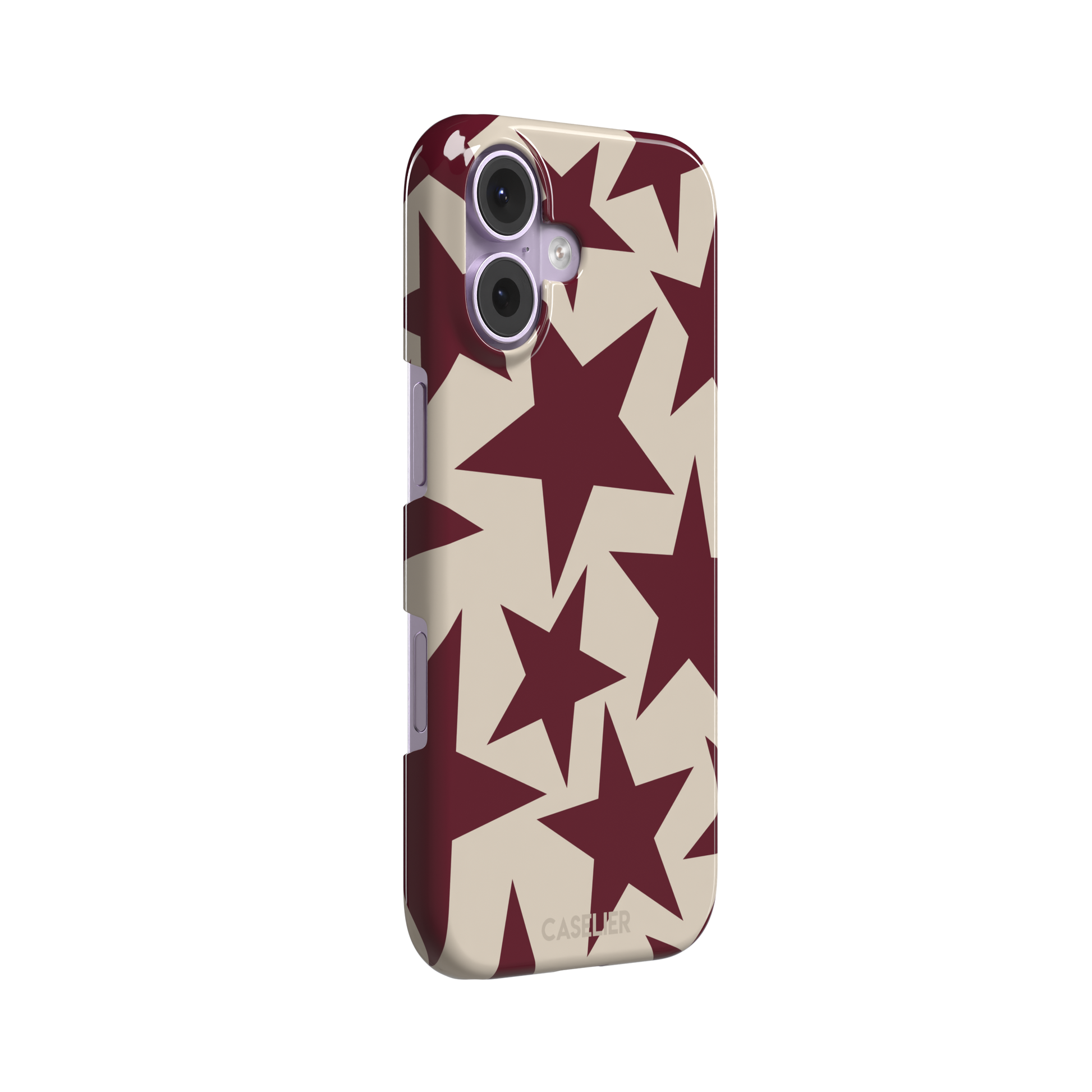 Stars phone case in deep crimson and warm cream with oversized scattered star pattern, phone case by Caselier — snap case, left view