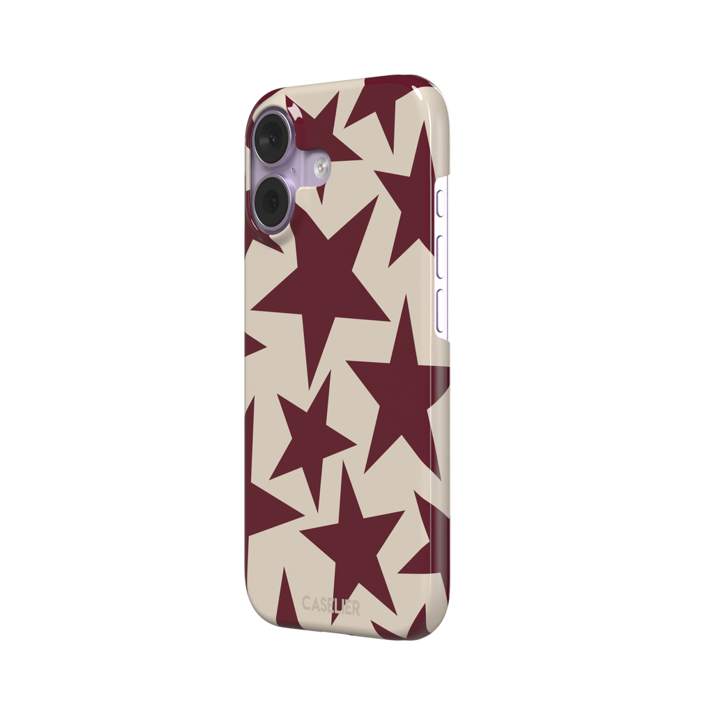 Stars phone case in deep crimson and warm cream with oversized scattered star pattern, phone case by Caselier — snap case, right view