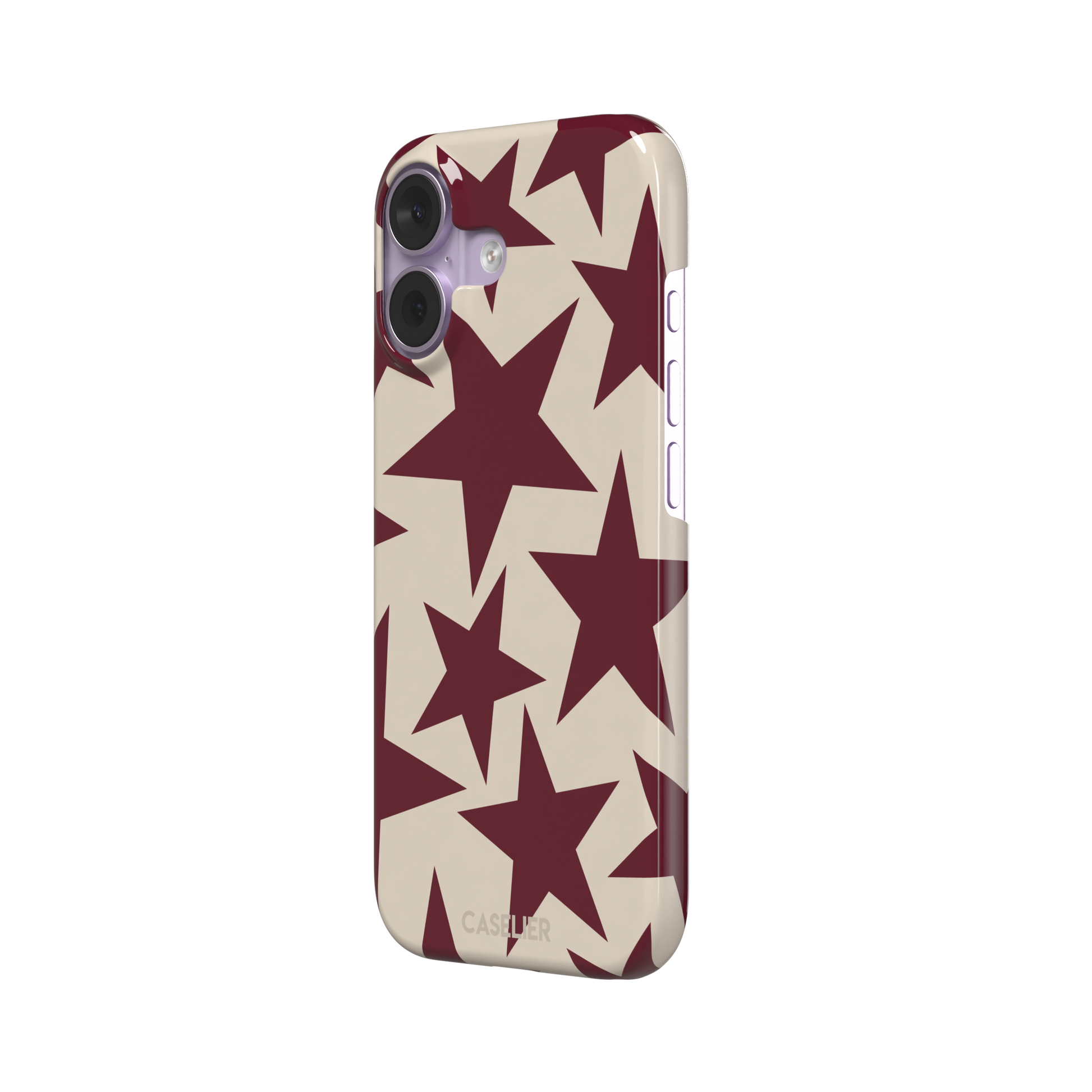 Stars phone case in deep crimson and warm cream with oversized scattered star pattern, phone case by Caselier — snap case, right view