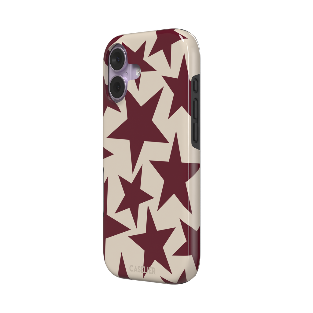 Stars phone case in deep crimson and warm cream with oversized scattered star pattern, phone case by Caselier — tough case, right view