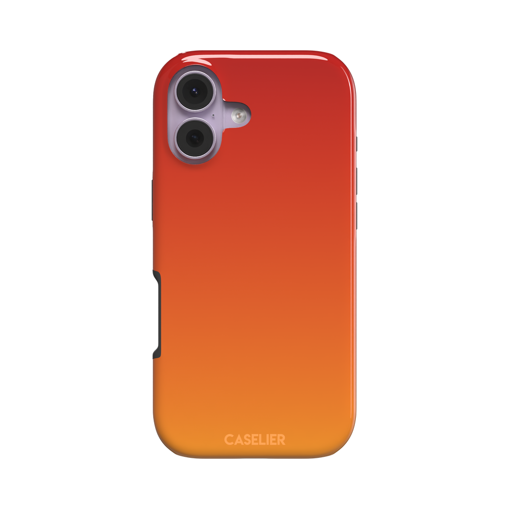 Sunset phone case with a smooth red to orange gradient, part of the Memories of Summer collection — tough case, front view