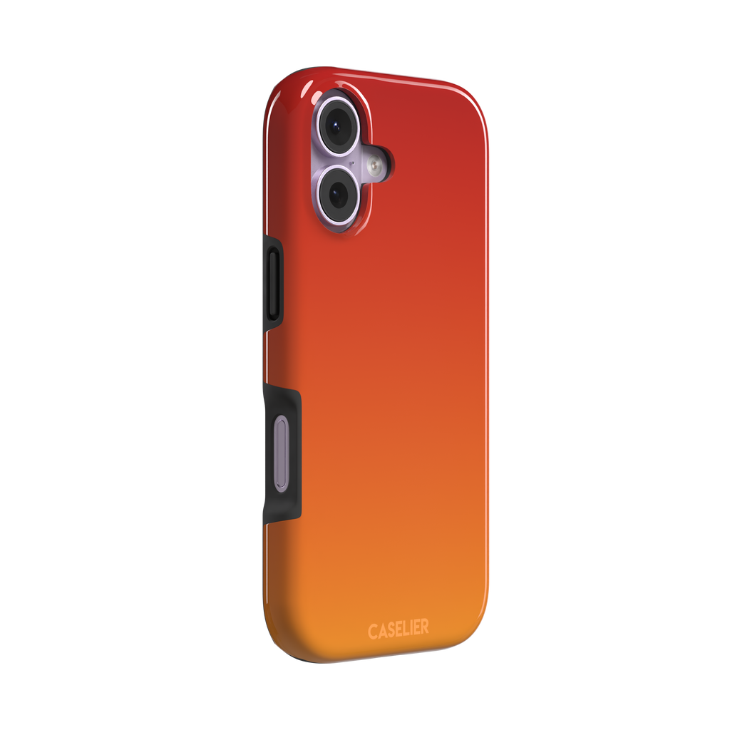 Sunset phone case with a smooth red to orange gradient, part of the Memories of Summer collection — tough case, left view