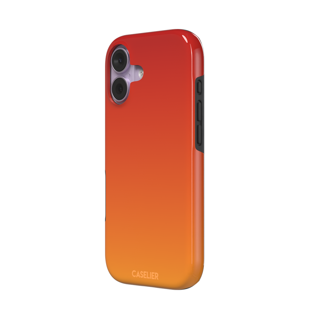 Sunset phone case with a smooth red to orange gradient, part of the Memories of Summer collection — tough case, right view