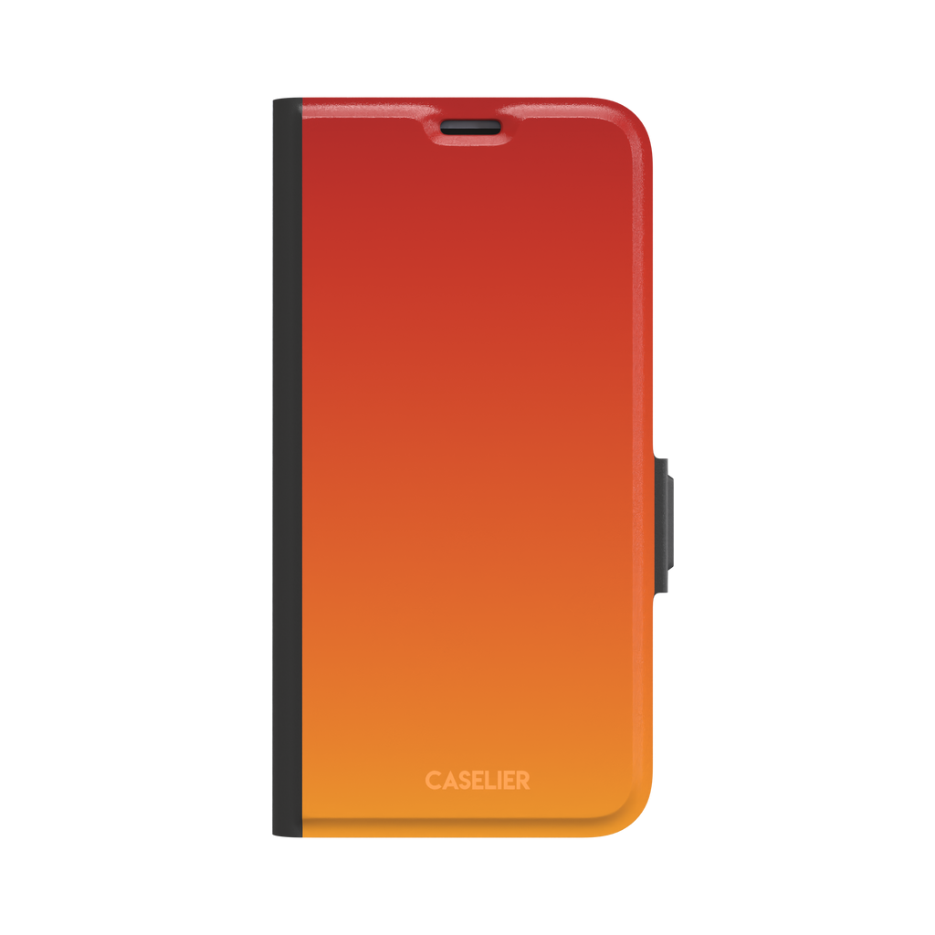 Sunset phone case with a smooth red to orange gradient, part of the Memories of Summer collection — wallet case, front view