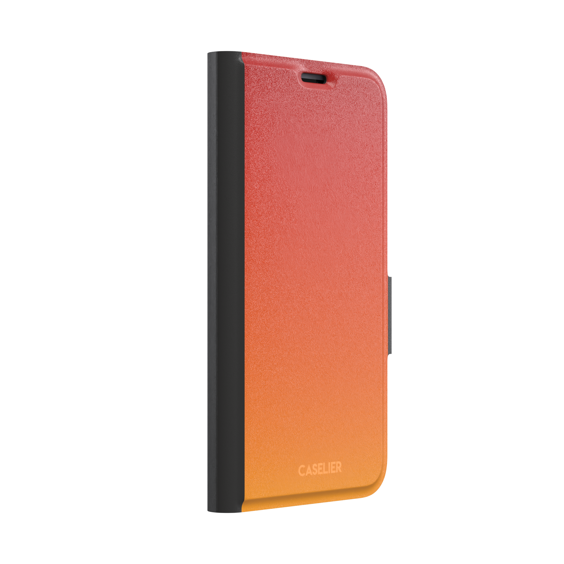 Sunset phone case with a smooth red to orange gradient, part of the Memories of Summer collection — wallet case, left view