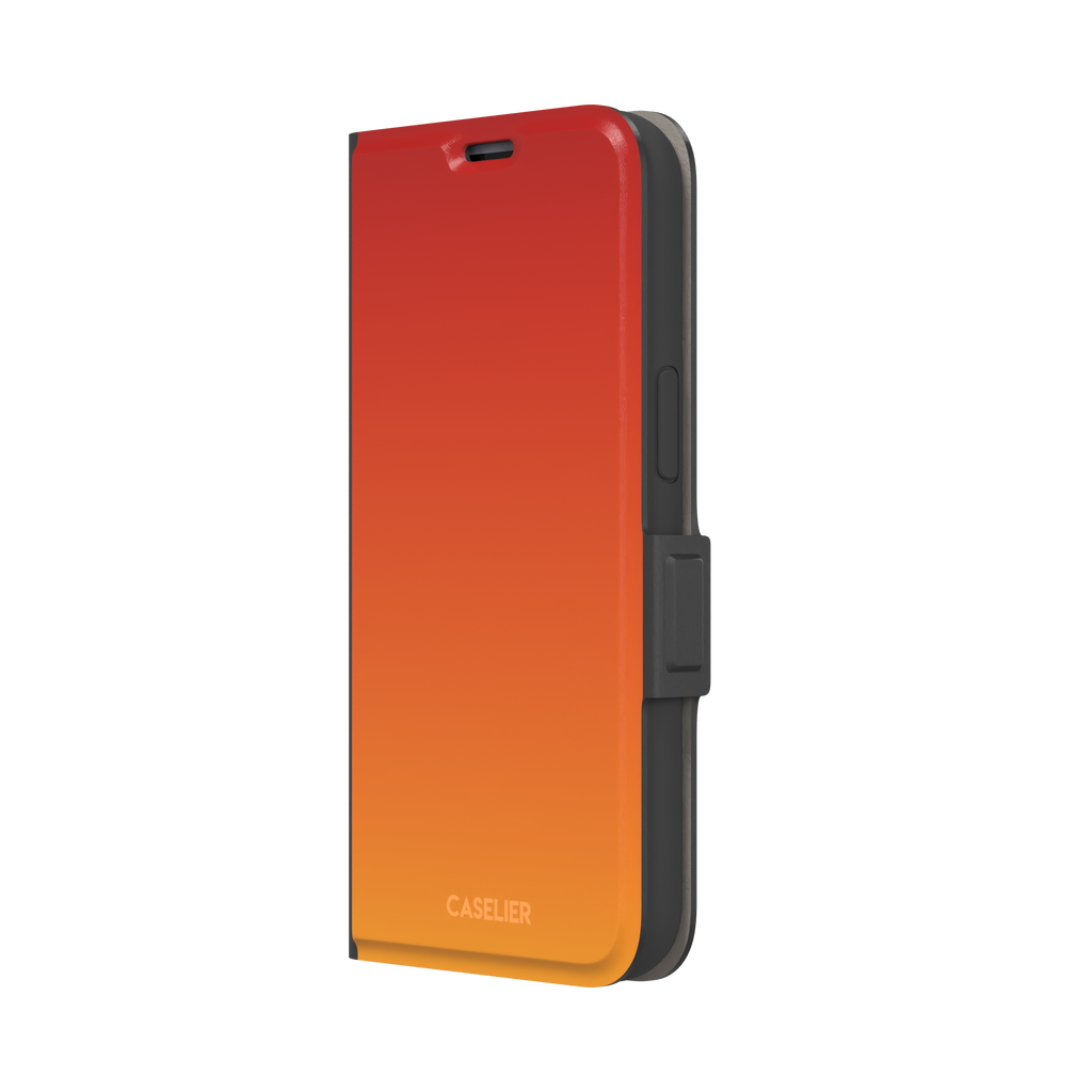 Sunset phone case with a smooth red to orange gradient, part of the Memories of Summer collection — wallet case, right view