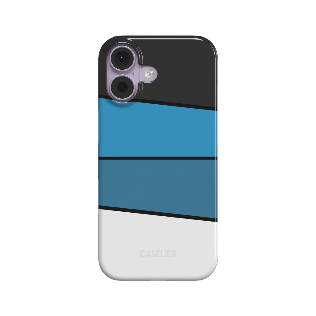 Tectonic Plates Arctic phone case with diagonal colour blocks in charcoal black, sky blue, and white separated by thin black lines, phone case by Caselier - snap case, front view | Caselier