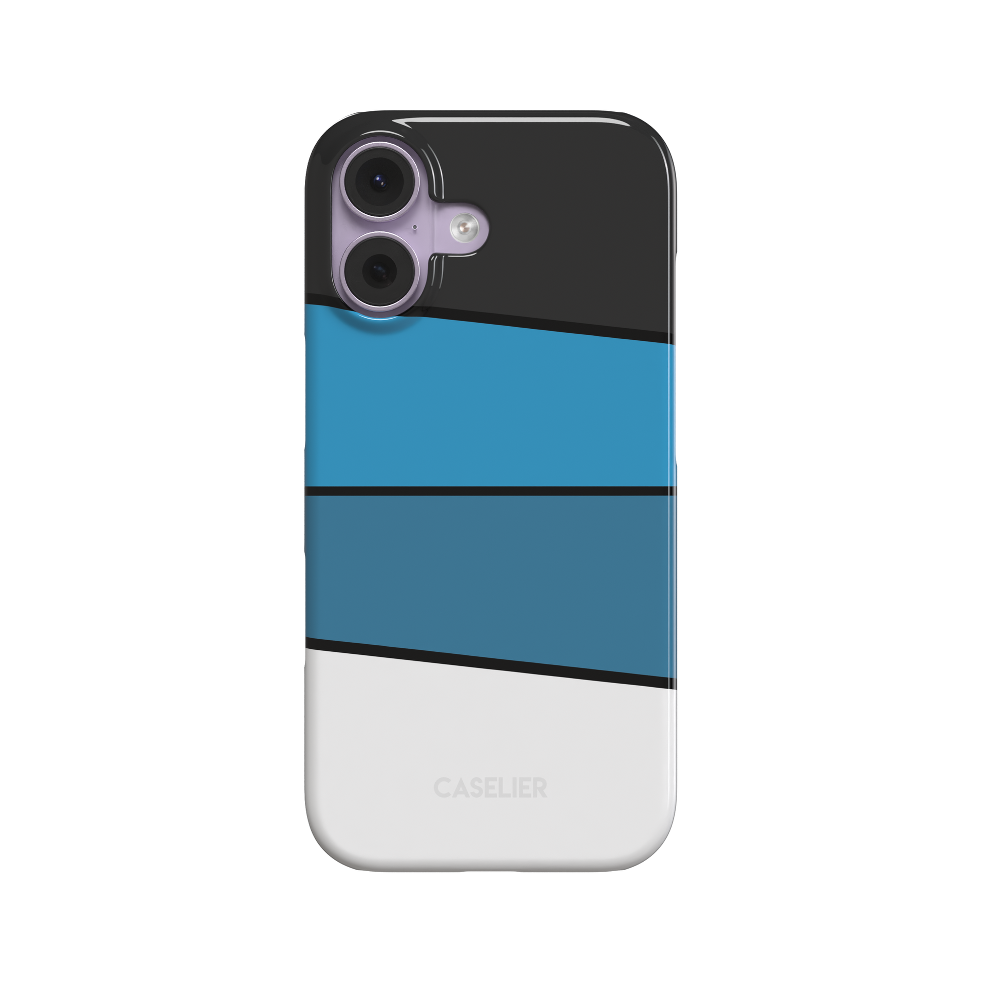 Tectonic Plates Arctic phone case with diagonal colour blocks in charcoal black, sky blue, and white separated by thin black lines, phone case by Caselier - snap case, front view | Caselier