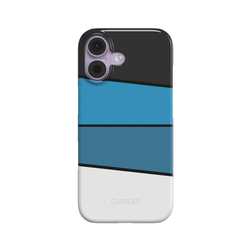 Tectonic Plates Arctic phone case with diagonal colour blocks in charcoal black, sky blue, and white separated by thin black lines, phone case by Caselier - snap case, front view | Caselier