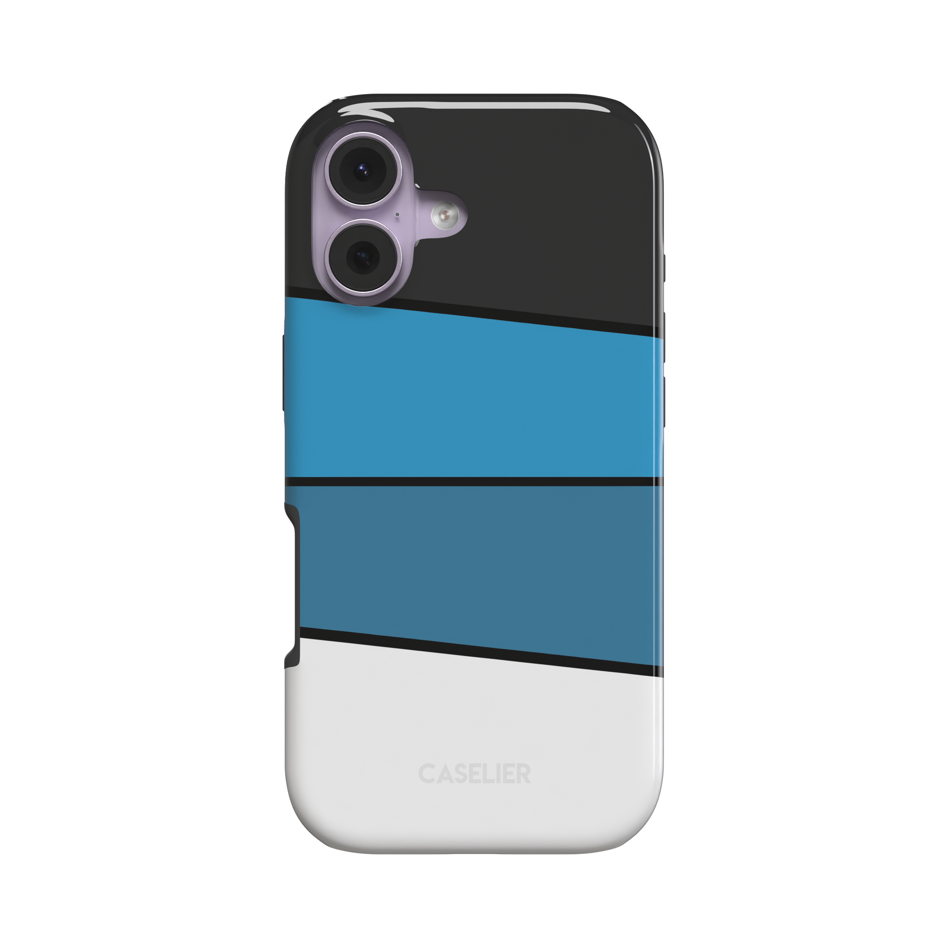 Tectonic Plates Arctic phone case with diagonal colour blocks in charcoal black, sky blue, and white separated by thin black lines, phone case by Caselier - tough case, front view | Caselier