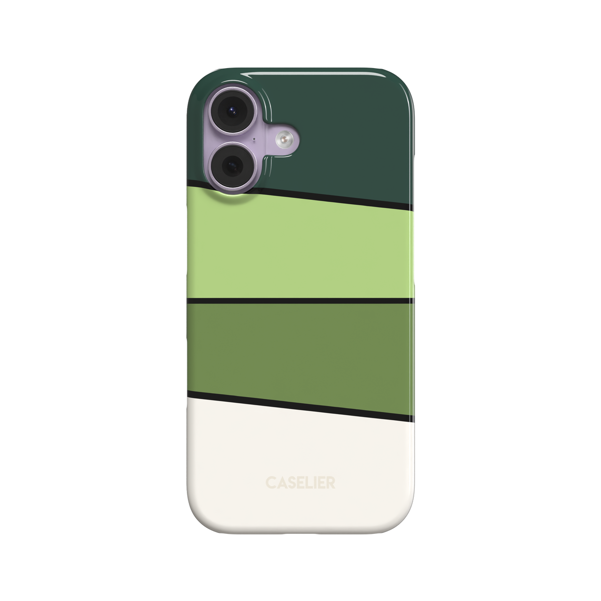 Tectonic Plates, angled dark green, sage and olive colour block stripes, snap case, front view, phone case by Caselier