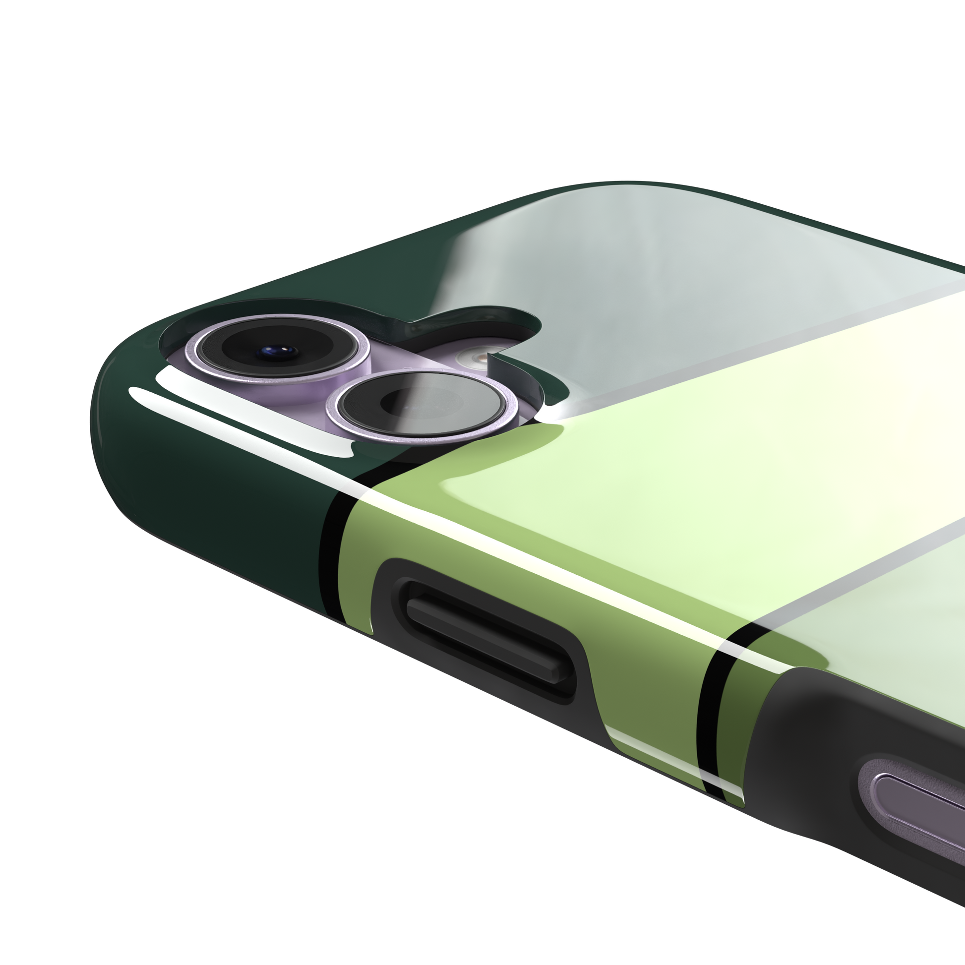 Tectonic Plates, angled dark green, sage and olive colour block stripes, tough case, volume buttons detail, phone case by Caselier