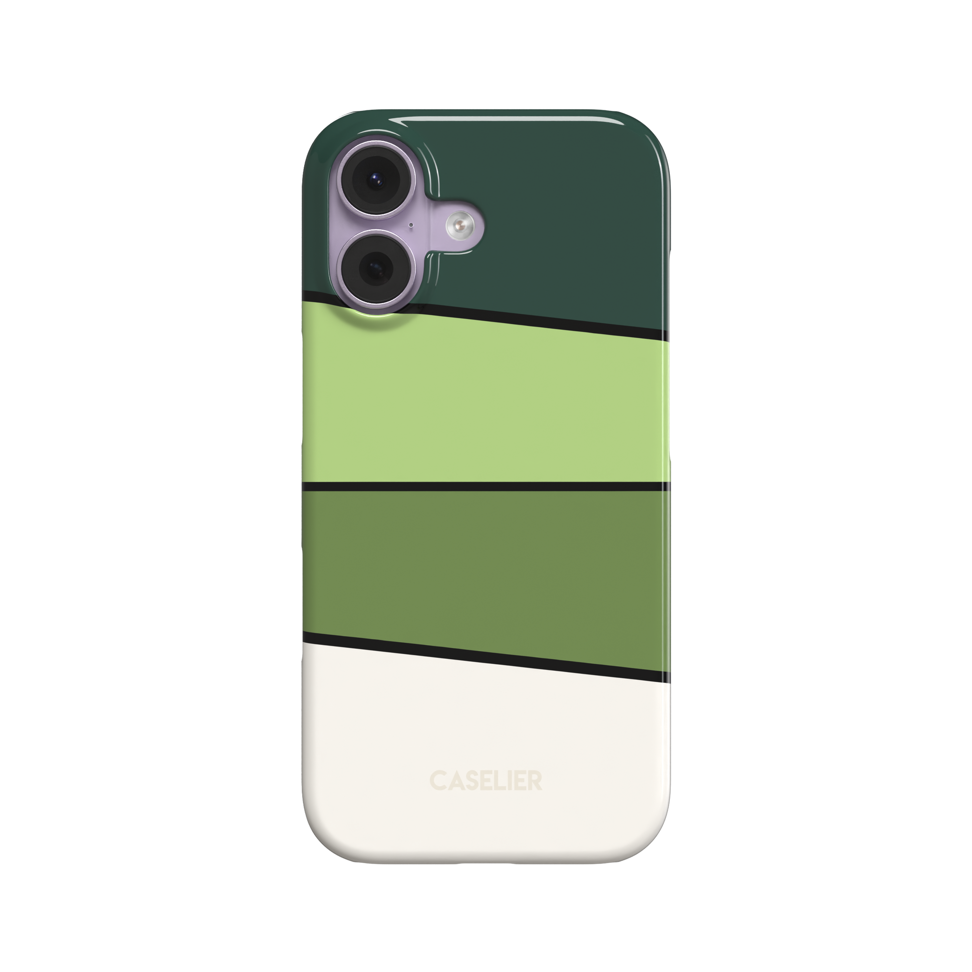 Tectonic Plates Garden phone case with diagonal colour blocks in deep forest green, light sage, and olive separated by thin black lines, phone case by Caselier - snap case, front view | Caselier