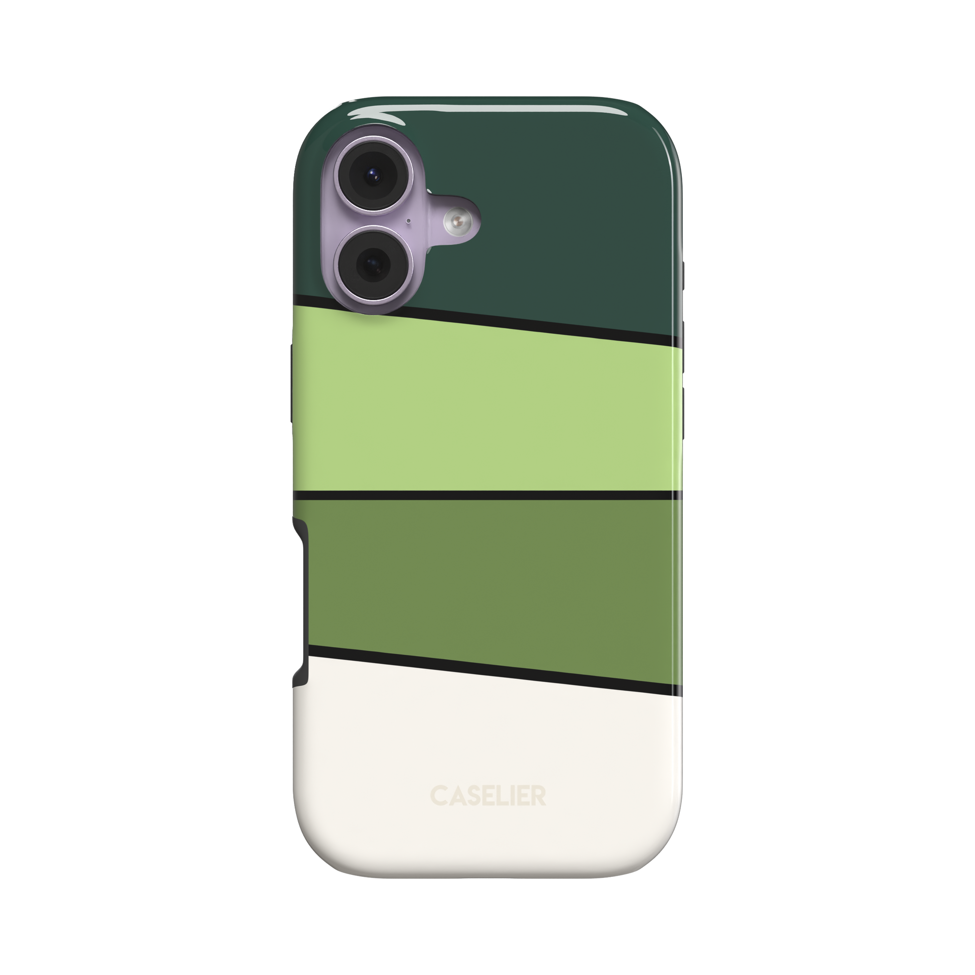 Tectonic Plates Garden phone case with diagonal colour blocks in deep forest green, light sage, and olive separated by thin black lines, phone case by Caselier - tough case, front view | Caselier