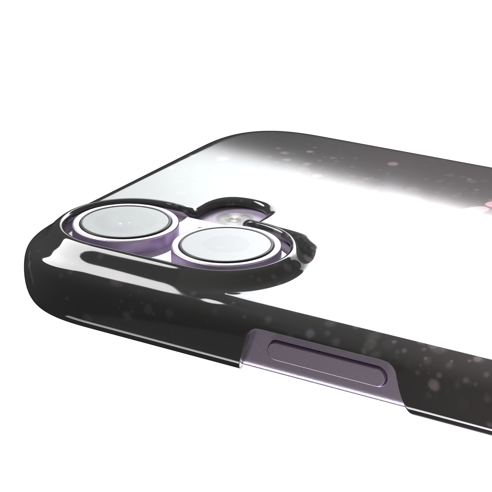 Dark charcoal phone case featuring a pink kawaii kitten holding a knife with 'Pretty Unhinged' text in pink bubble font on a speckled background, phone case by Caselier — snap case, volume buttons detail